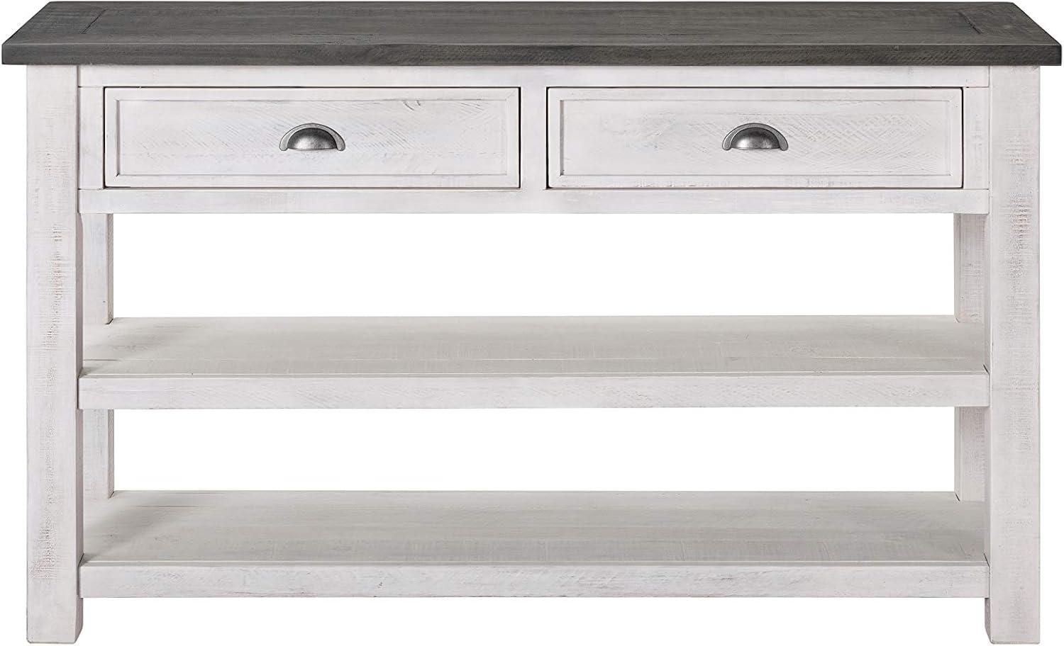 Coastal Rectangular Wooden Console Table with 2 Drawers, White and Gray- Saltoro Sherpi