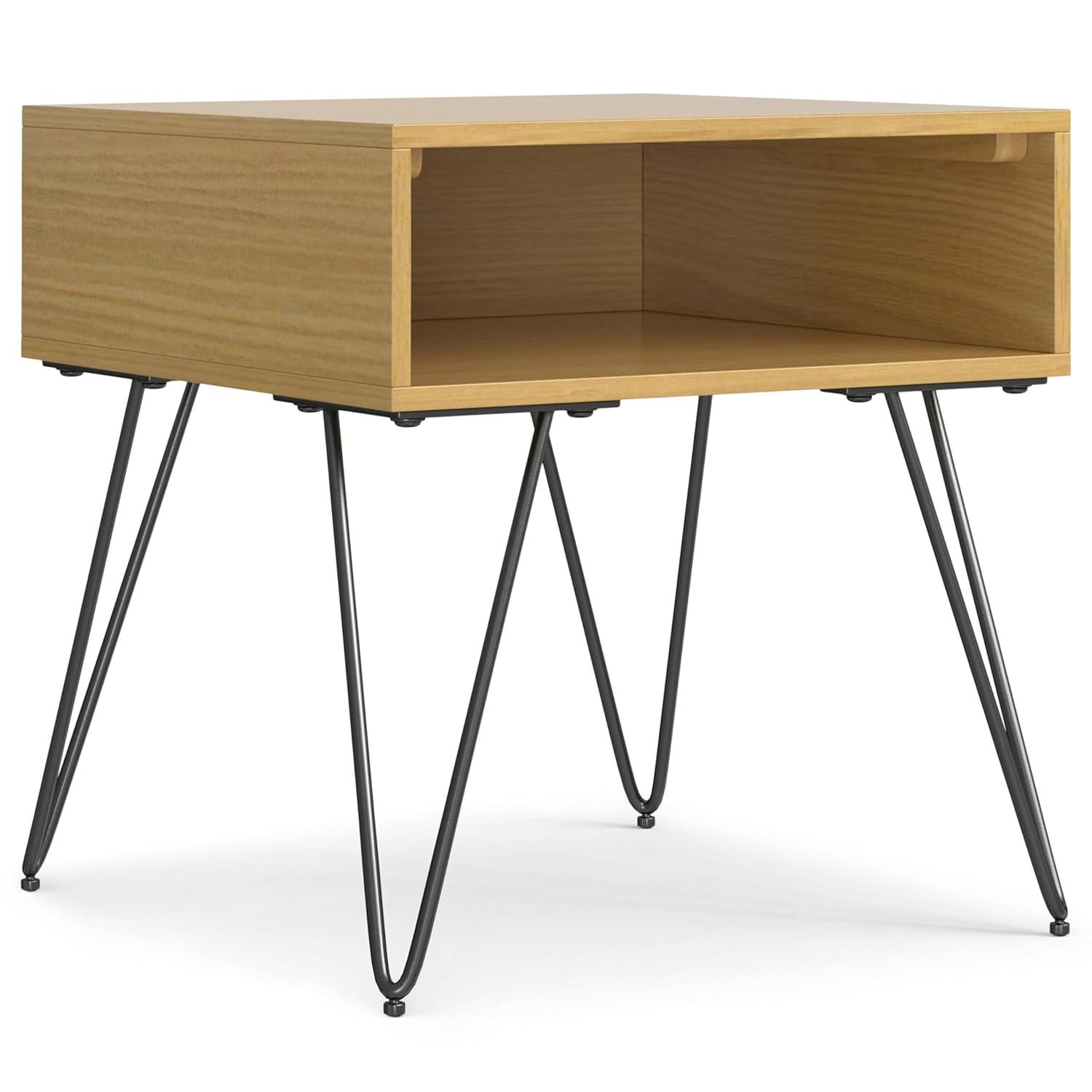 Hunter 22"W Solid Wood Industrial Square End Table with Hairpin Legs and Open Storage