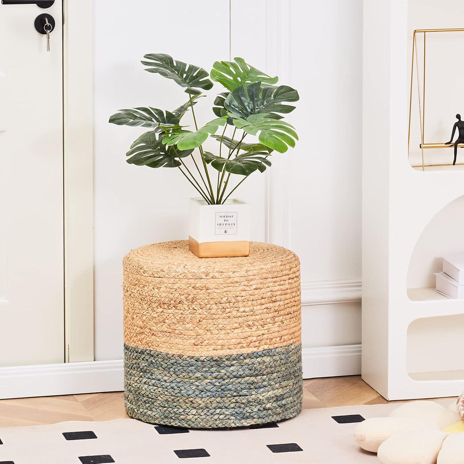 Mxfurhawa Pouf Ottoman Round Patio Foot Stool Outdoor, Natural Seagrass