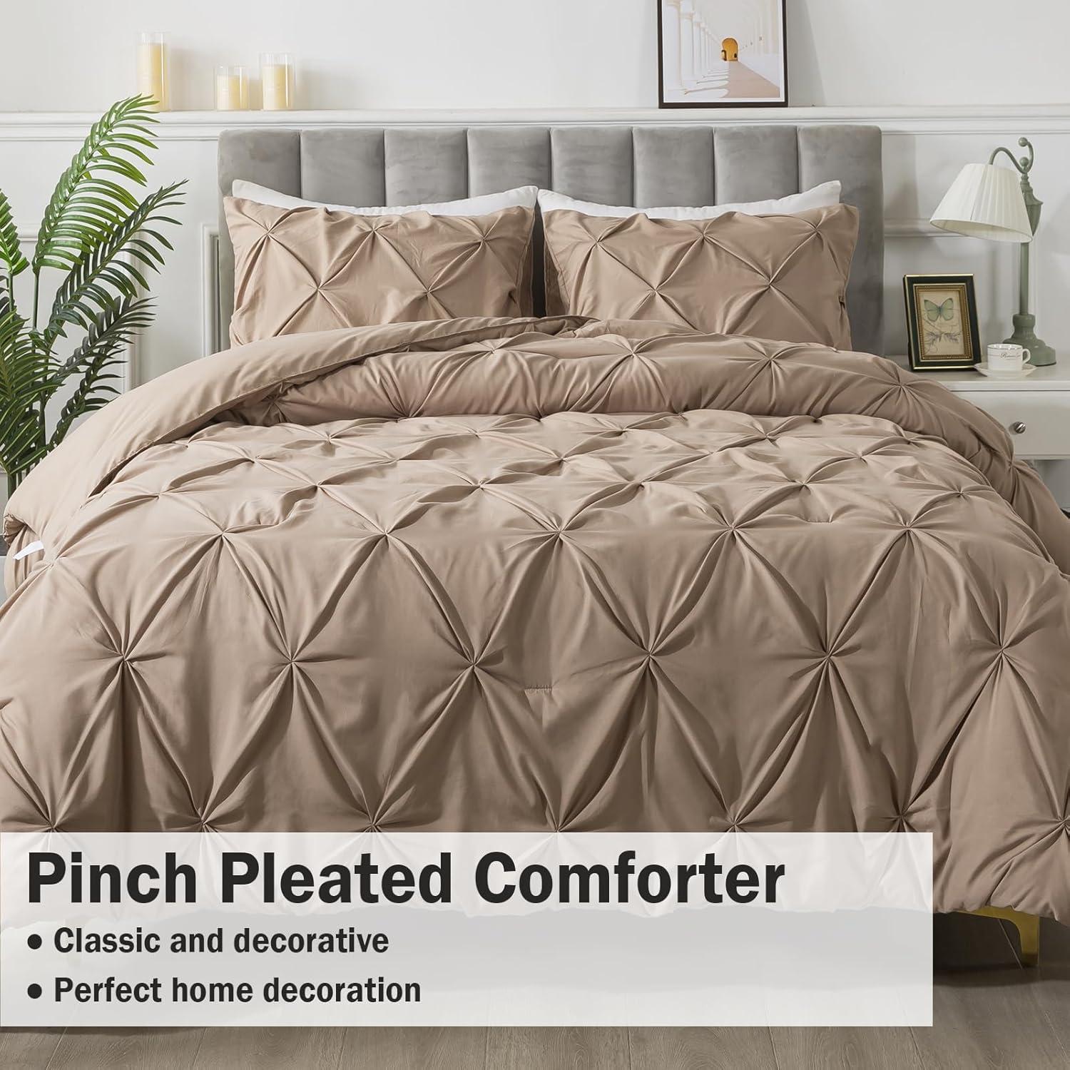 Traditional Pintuck Pleat Microfiber 3-Piece Comforter Set