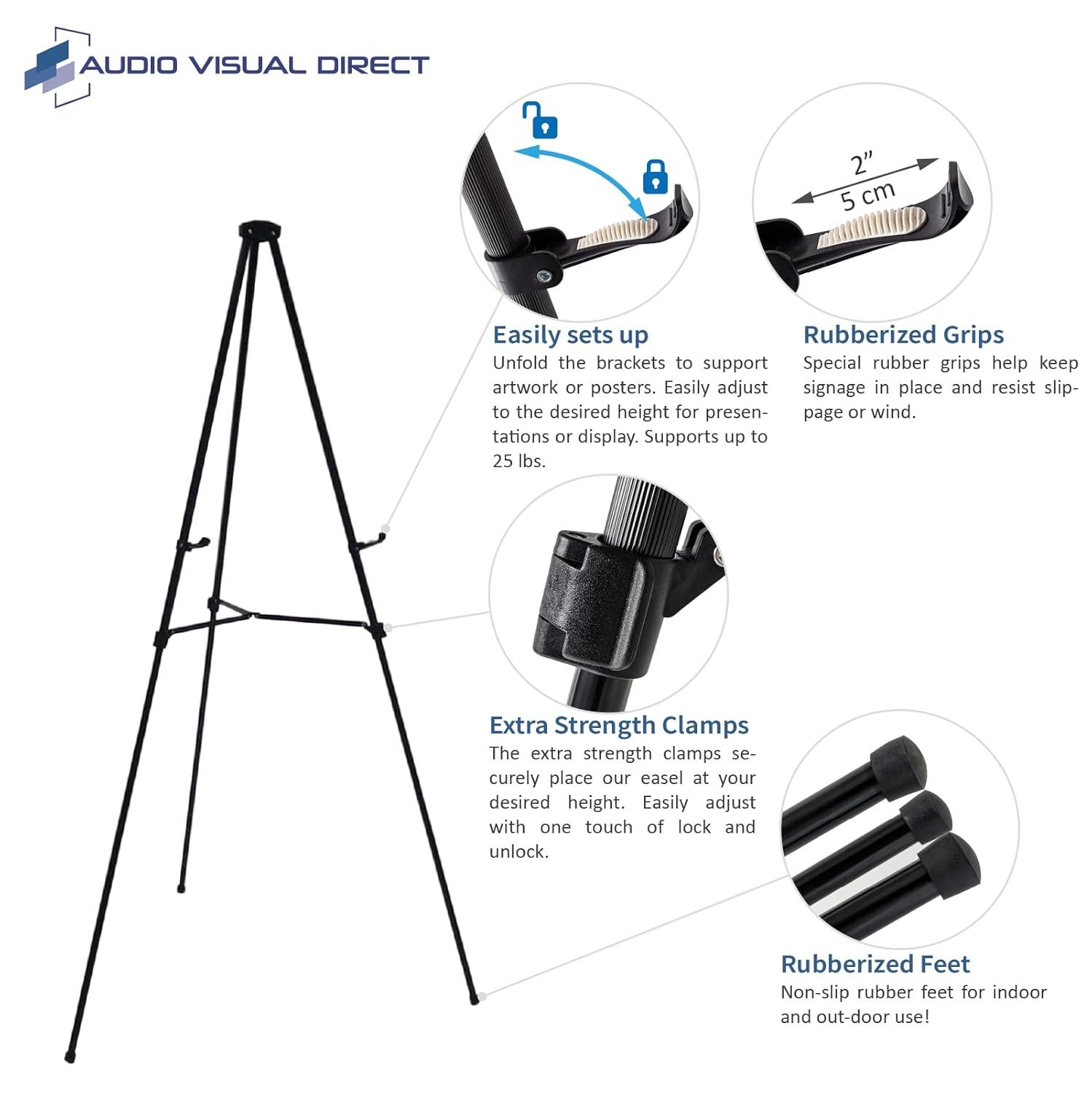 Audio-Visual Direct Lightweight Aluminum Telescoping Display Easel, 70 inches, Black