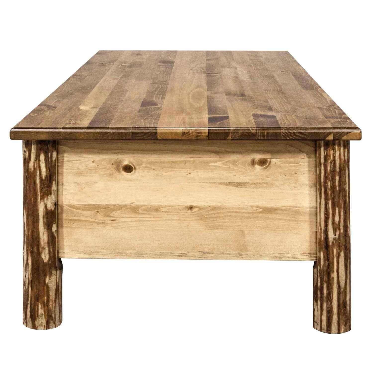 Rustic Pine Solid Wood Rectangular Coffee Table with Storage