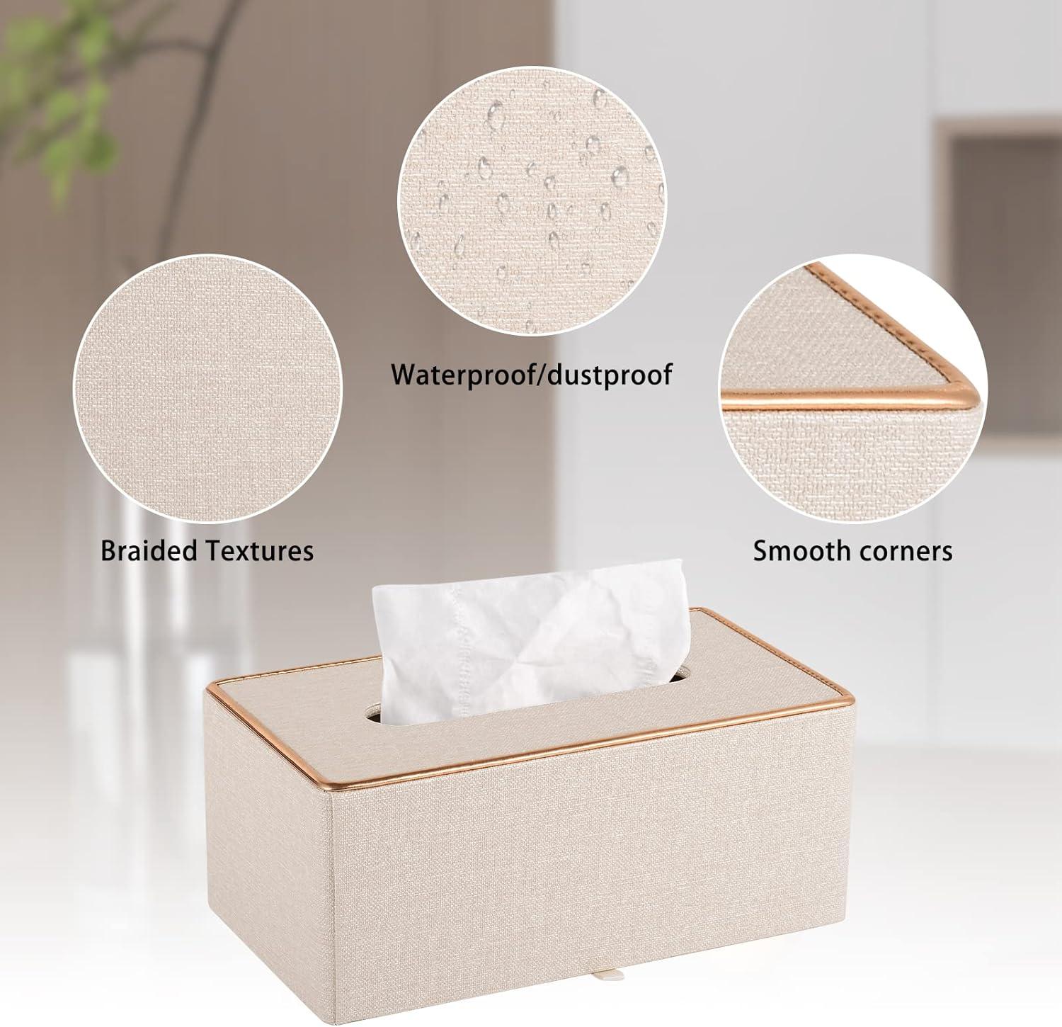 Fashion Leather Tissue Box Holder,Rectangular Tissue Box Cover for Bathroom Dresser Night Stand,Napkin Box Drawer Paper Dispenser,Home Office car Tissue Holder with Magnetic Bottom (Beige)