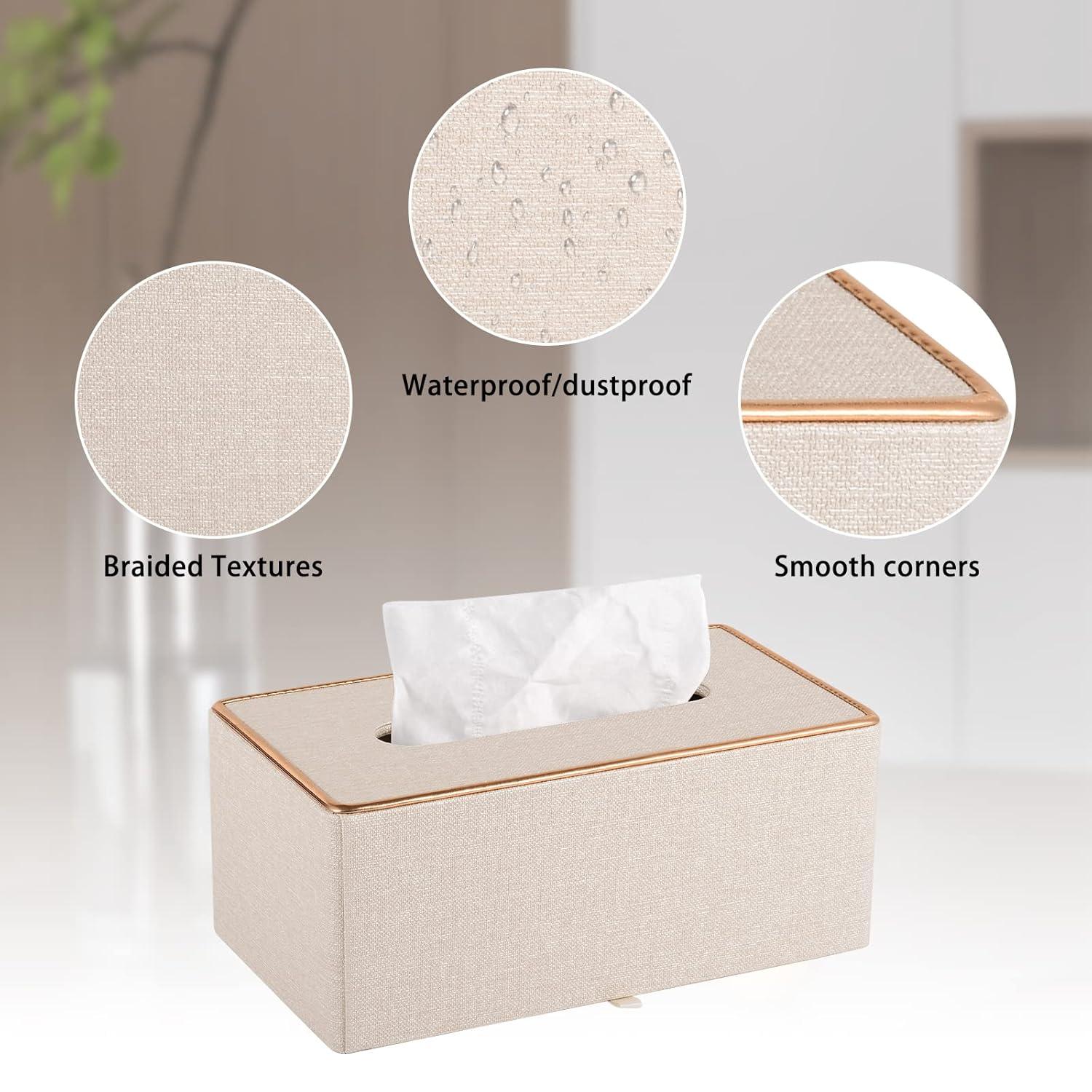 Fashion Leather Tissue Box Holder,Rectangular Tissue Box Cover for Bathroom Dresser Night Stand,Napkin Box Drawer Paper Dispenser,Home Office car Tissue Holder with Magnetic Bottom (Beige)