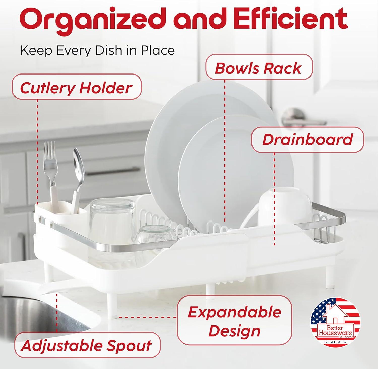 Better Houseware Large Expanding Dish Rack in White