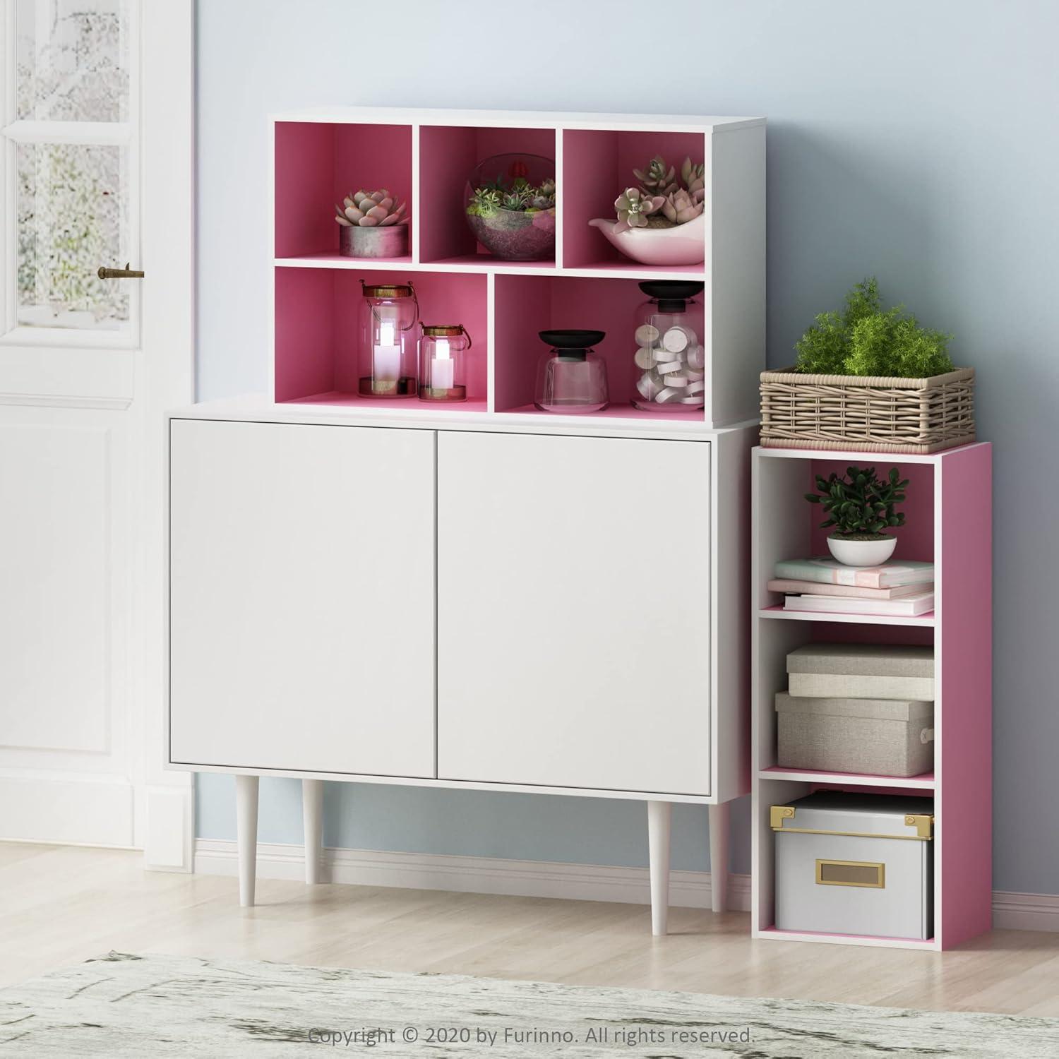 Furinno 5-Cube Reversible Open Storage Bookcase Toy Storage Cabinet Organizer,White/Pink
