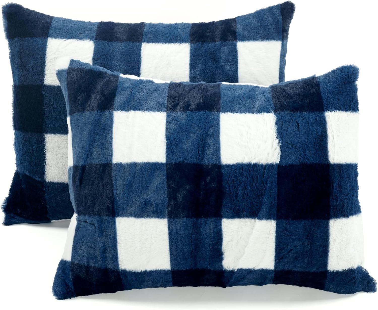 Plaid Faux Fur Microfiber 2 Piece Comforter Set (Set of 2)