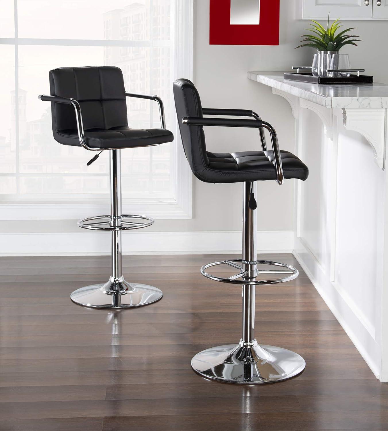 Black Faux Leather Adjustable Swivel Bar Stool with Chrome Base