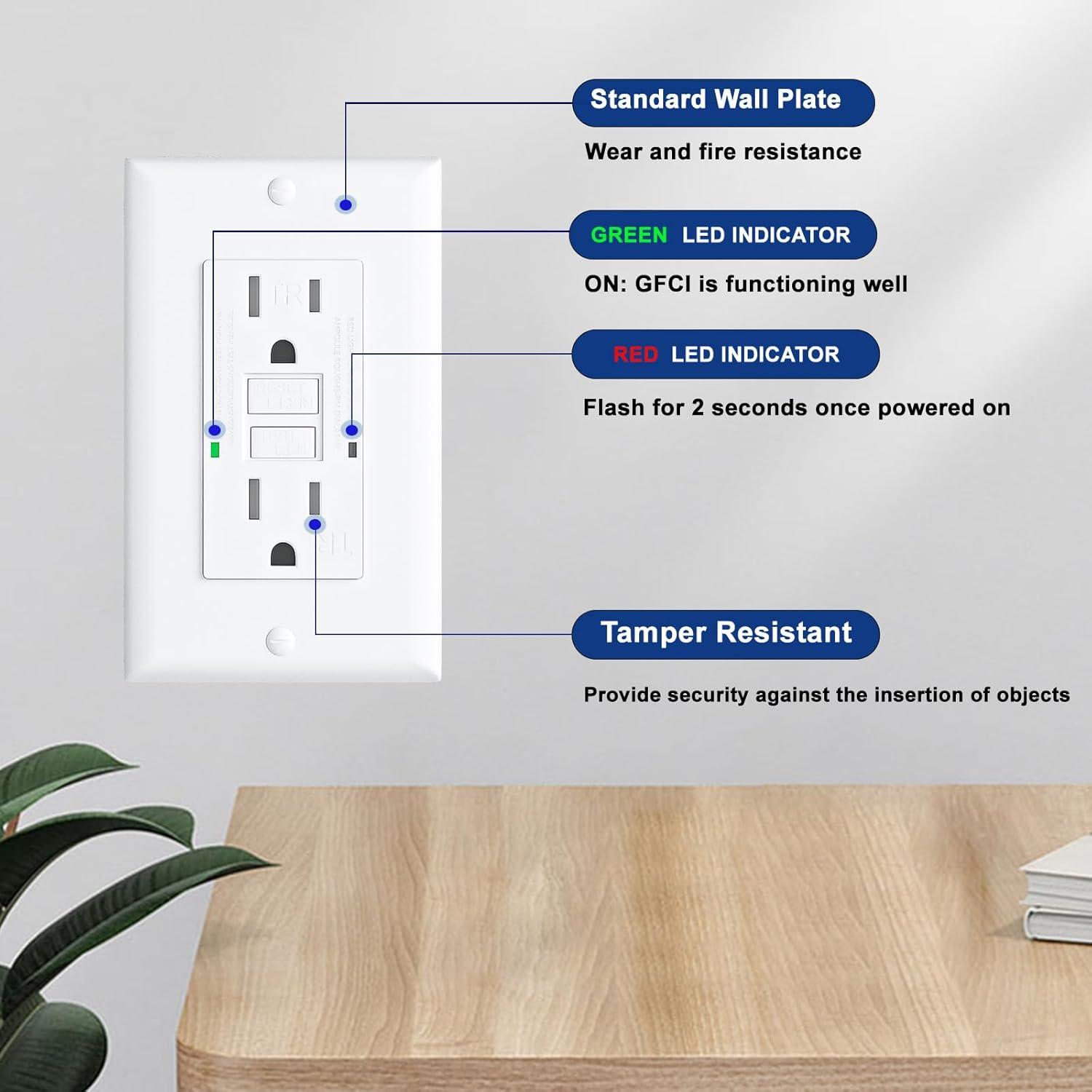 White 15 Amp Tamper Resistant GFCI Outlets with Wall Plates