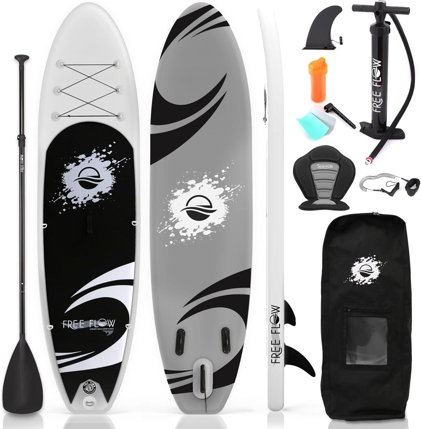 SereneLife 10.5' Inflatable Stand-Up Paddle Board with Accessories - SLSUPB06, Black and Light gray