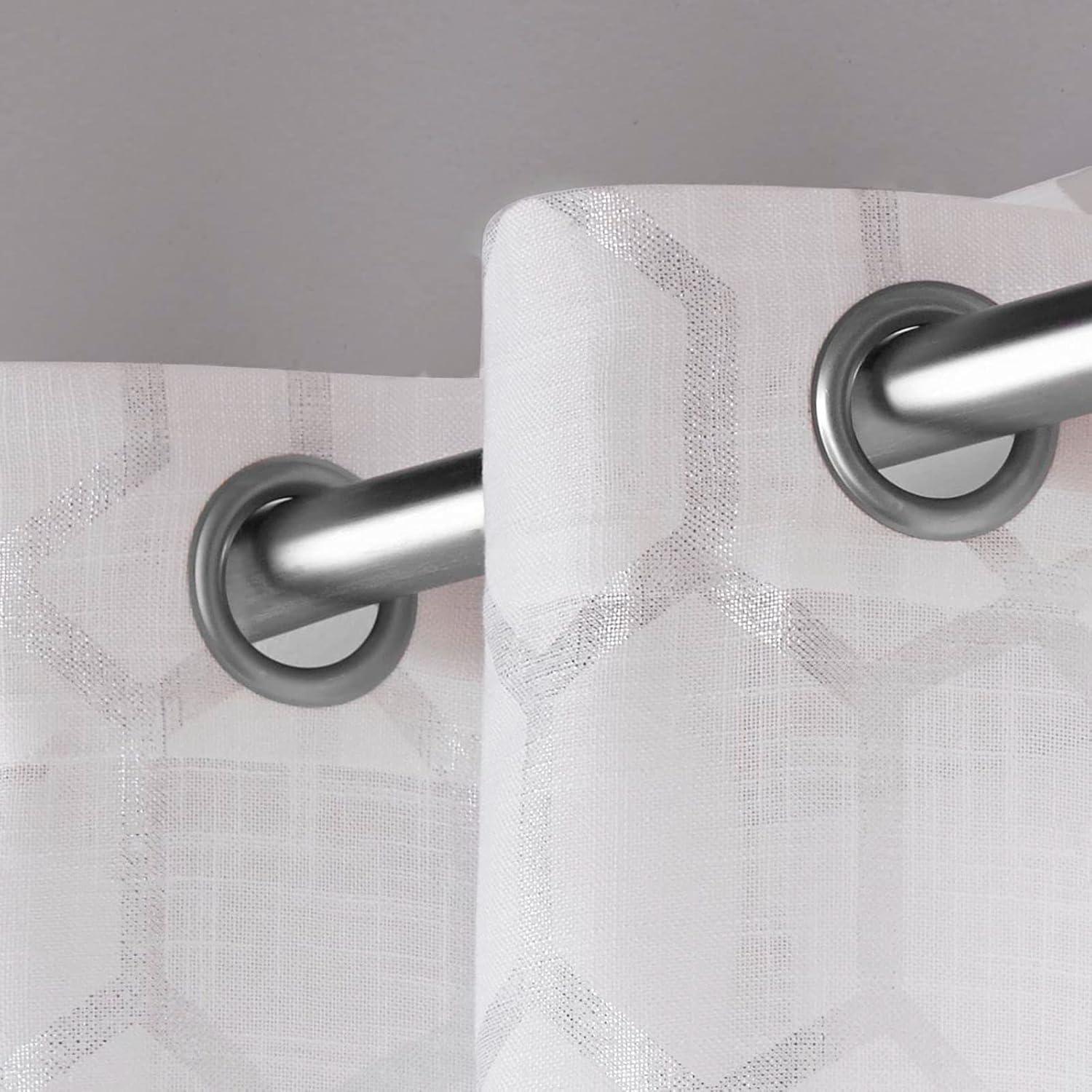 Set of 2 108"x54" Panza Sheer Linen Printed Metallic Geometric Grommet Top Window Curtain Panel White Silver Print - Exclusive Home