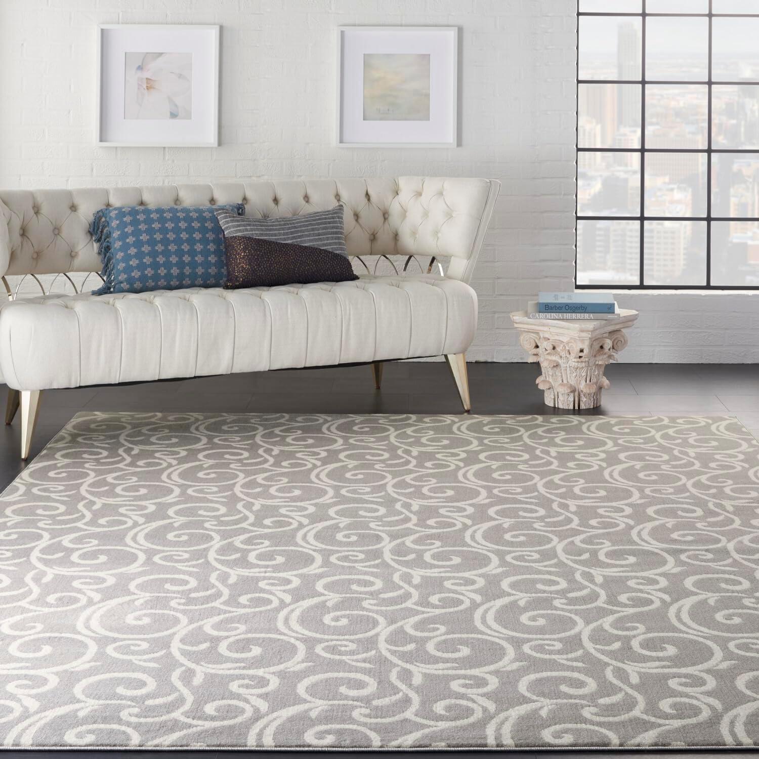 Nourison Grafix 7'10" x 9'10" (8' x 10') Grey Area Rug Bohemian Contemporary Botanical by Nourison