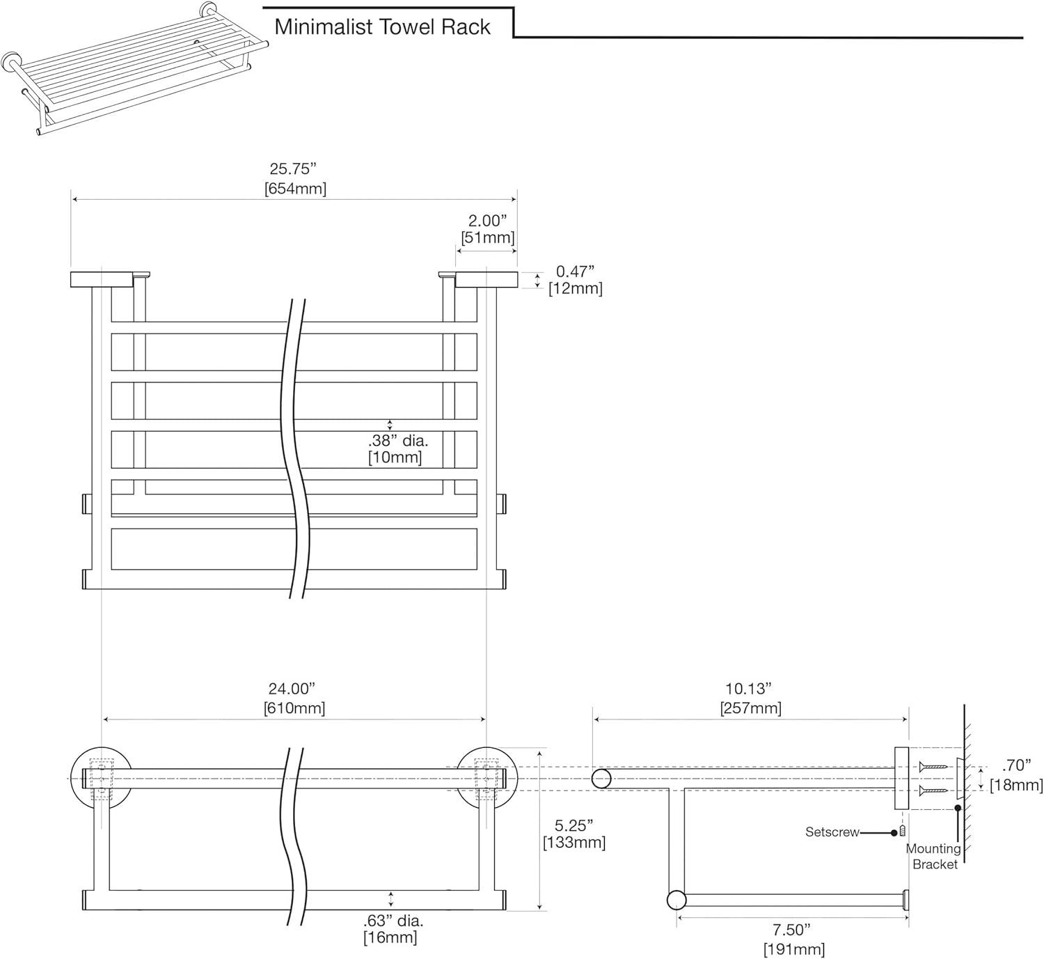 Wall Mount 25.75" W Towel Rack with Towel Bar