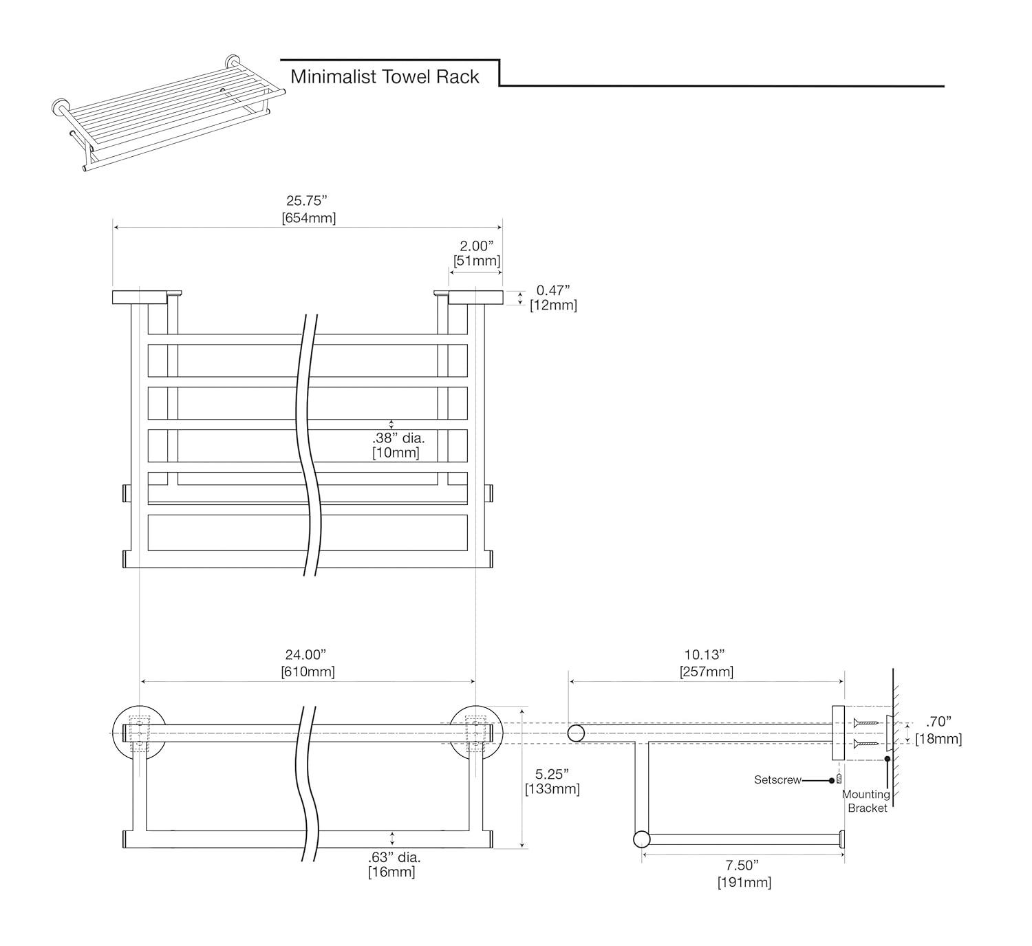 Wall Mount 25.75" W Towel Rack with Towel Bar