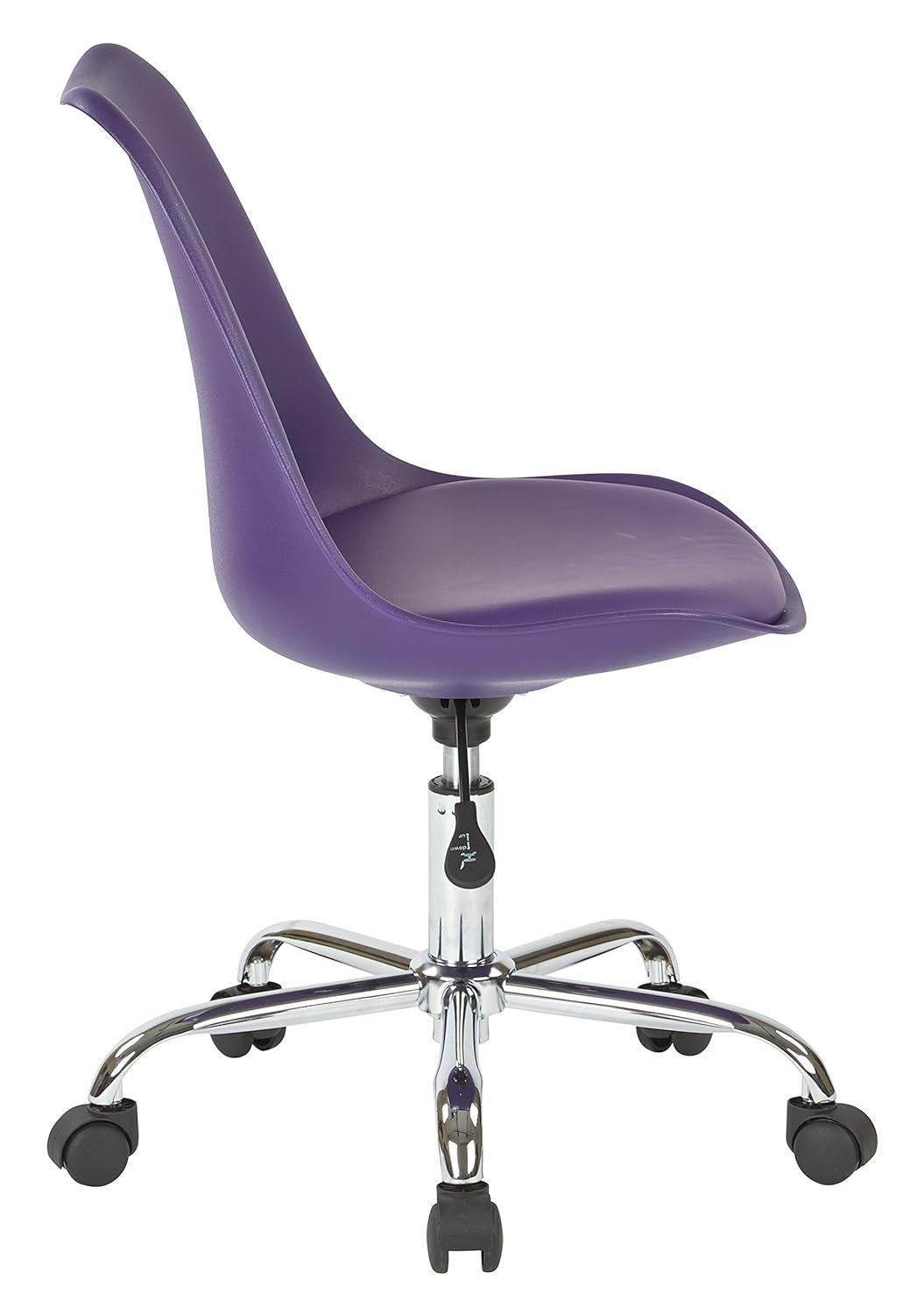 Emerson Office Chair with Pneumatic Chrome Base Purple - OSP Home Furnishings: Swivel, Armless, Adjustable Height