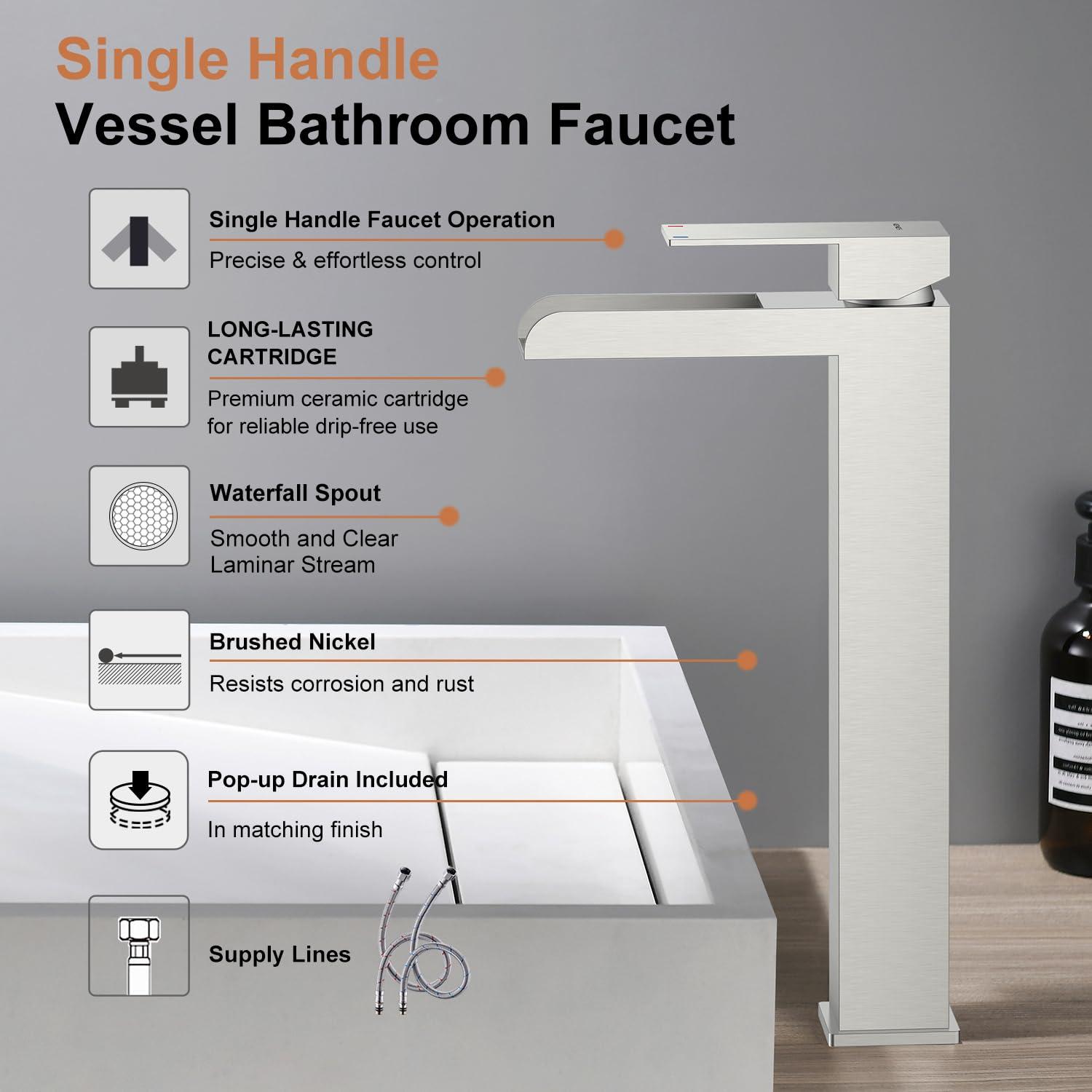 Matte Black Stainless Steel Tall Waterfall Bathroom Faucet