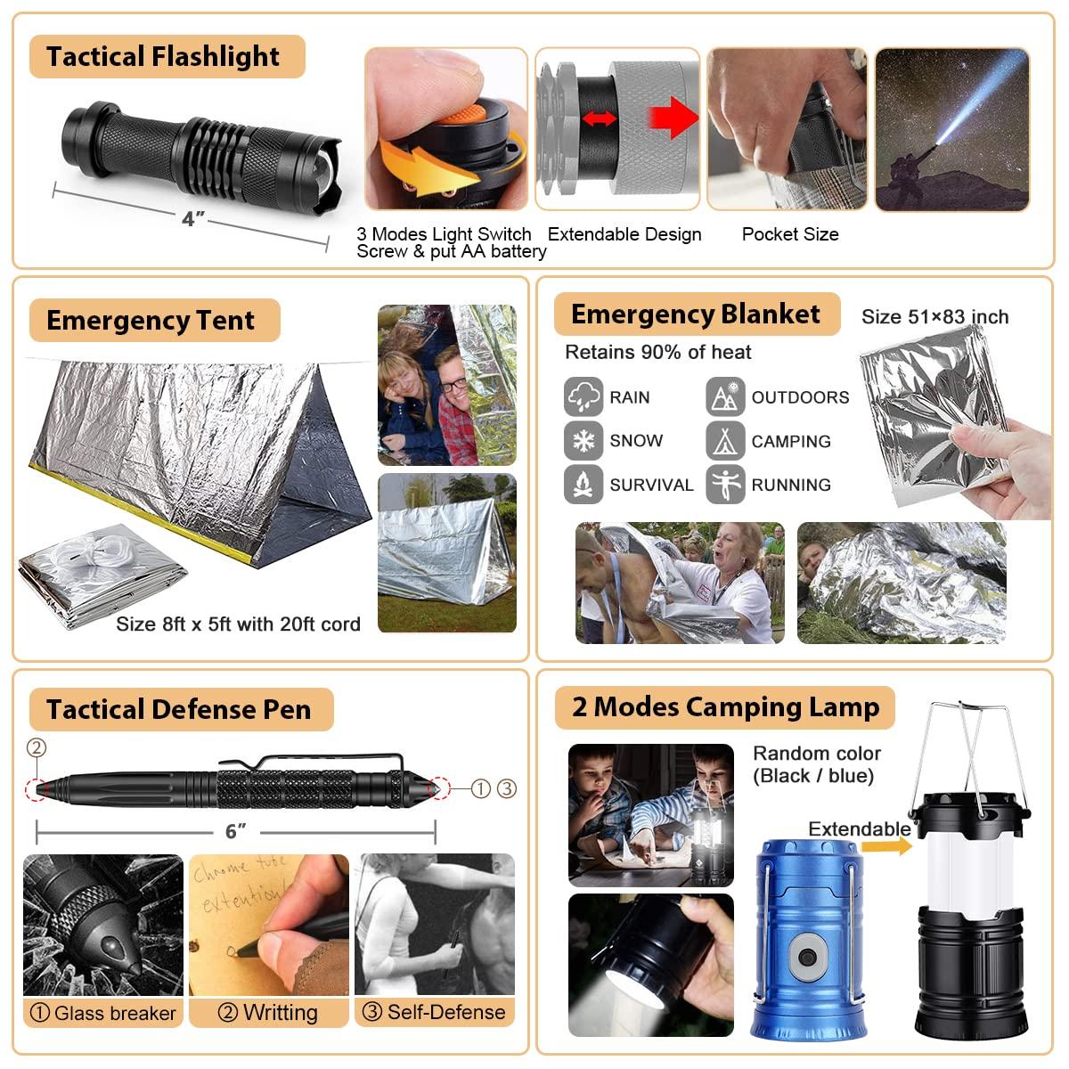 Arlmont & Co. Survival Kit, 250 Piece Survival Gear First Aid Kit With Molle System Compatible Bag And Emergency Tent, Earthquake Emergency Kit, Outdoor Adventure, Hiking, Hunting, Gift For Men And Women