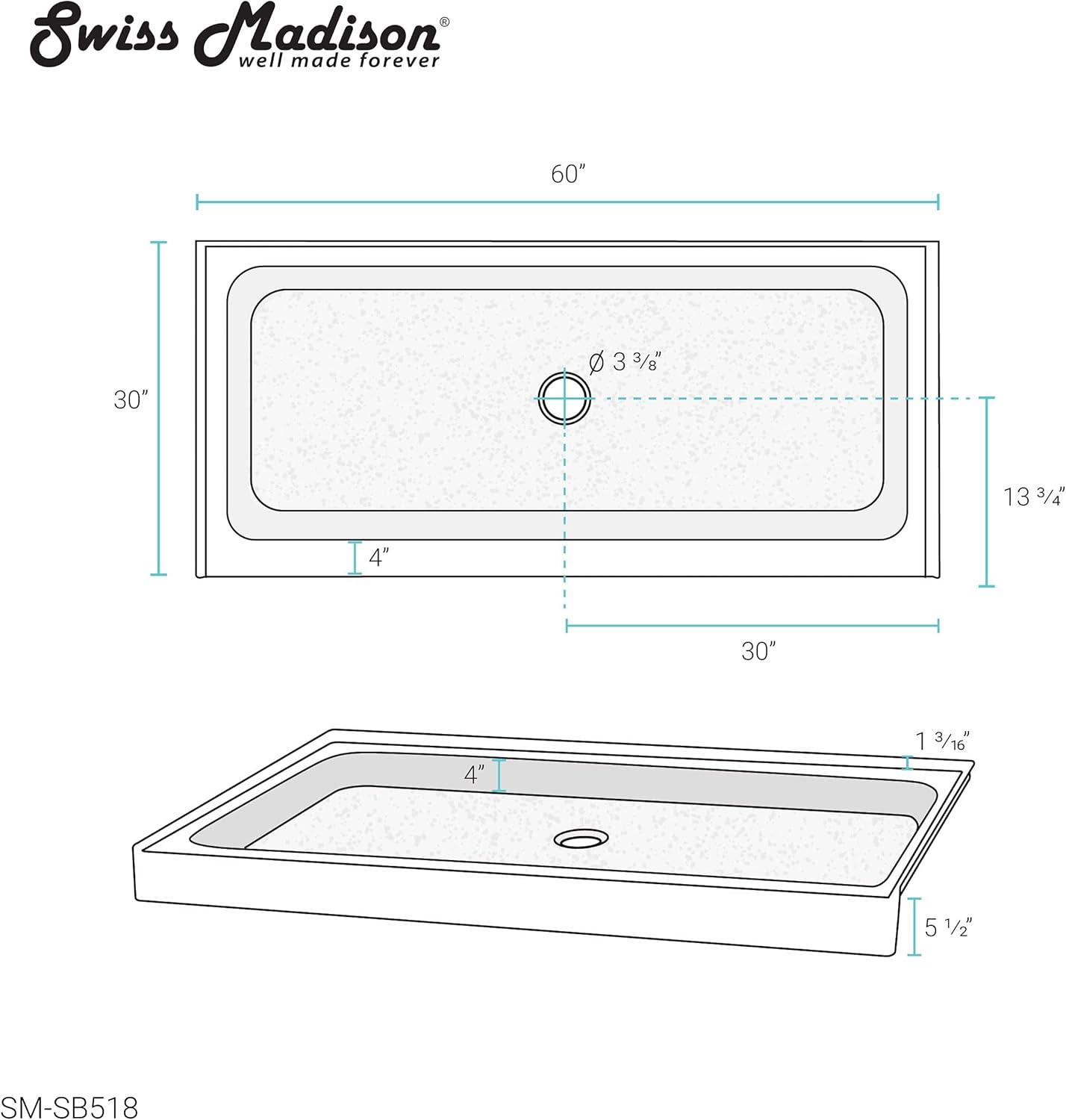 Voltaire 60" x 30" Single-Threshold, Center Drain, Shower Base