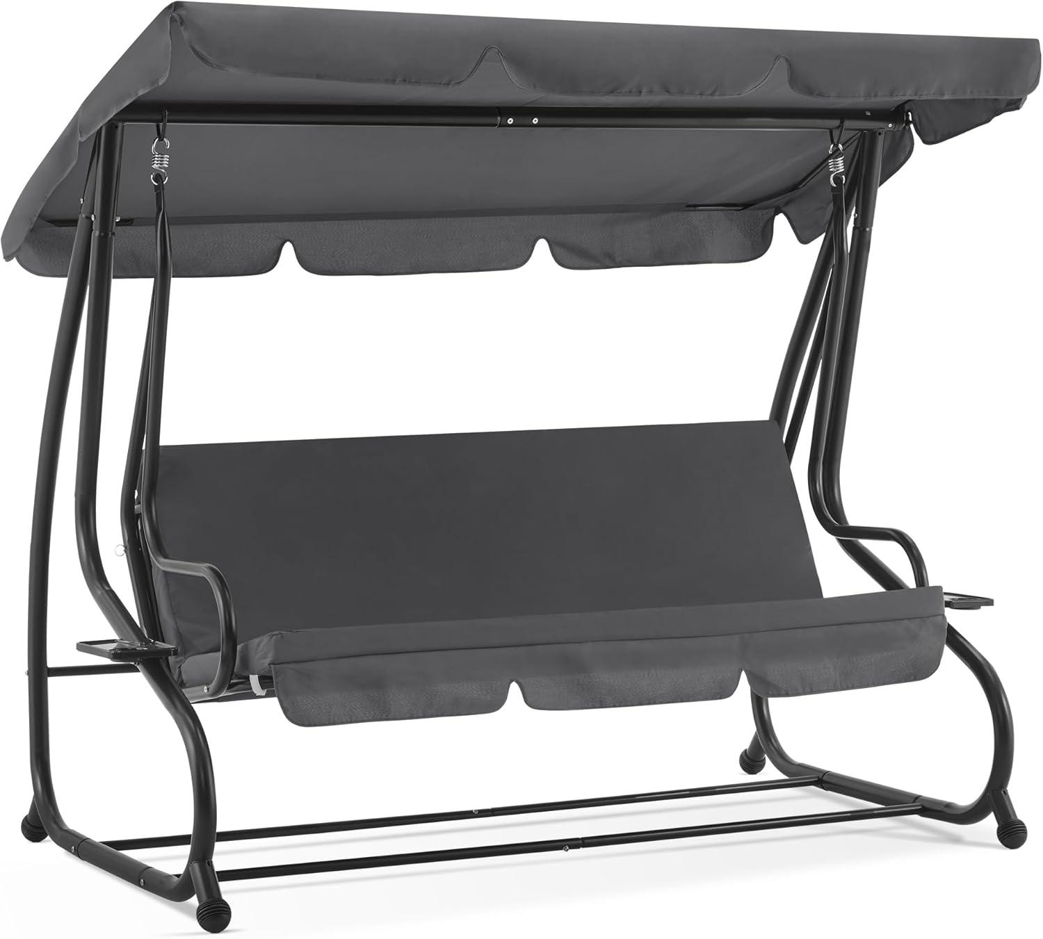 MCombo 3 Seat Patio Swing Chair, Outdoor Swing with Adjustable Canopy, Porch Swing