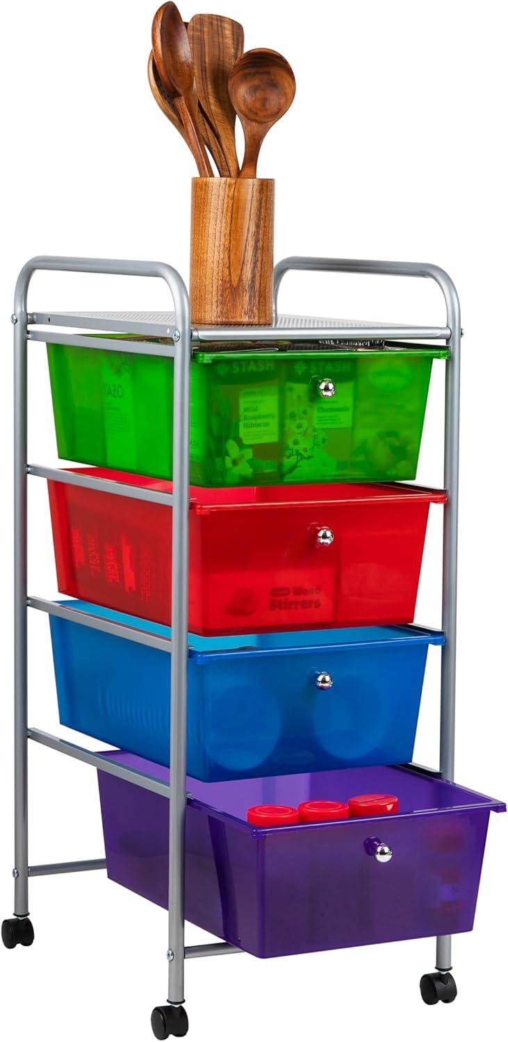 Mind Reader 4-Tier, 4-Drawer Mobile Utility Cart, Removable Drawers, 12.75" L x 15.25" W x 30" H