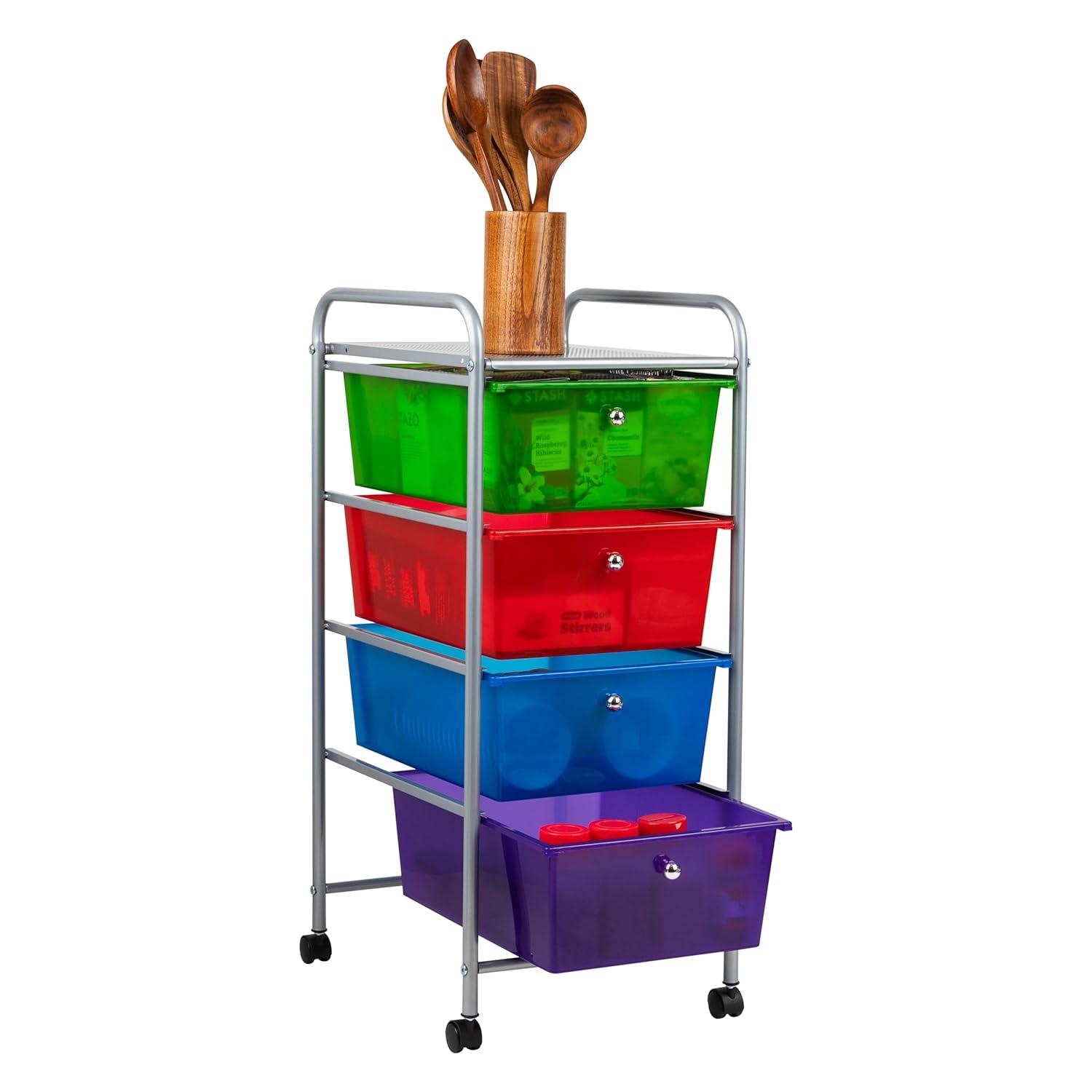 Mind Reader Mind Reader Rolling Cart with Drawers, Utility Cart, Craft Storage, Kitchen, Metal, 12.75"L x 15.25"W x 30"H