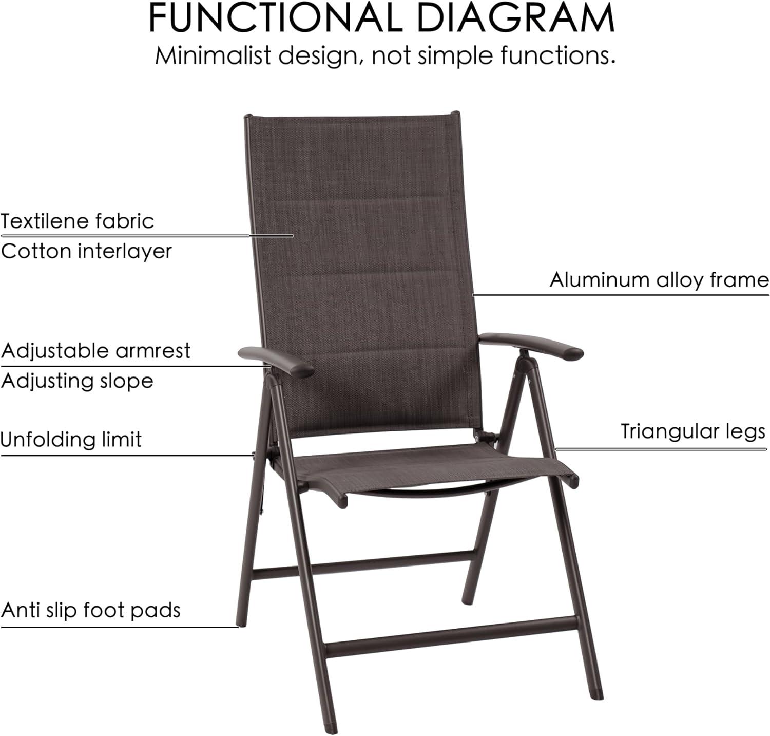 Kozyard Coolmen 2-Pack Outdoor Patio Dining Chair Set - Breathable Textilene Padded, Foldable Deck Chairs for Outdoor Patio (Gray)