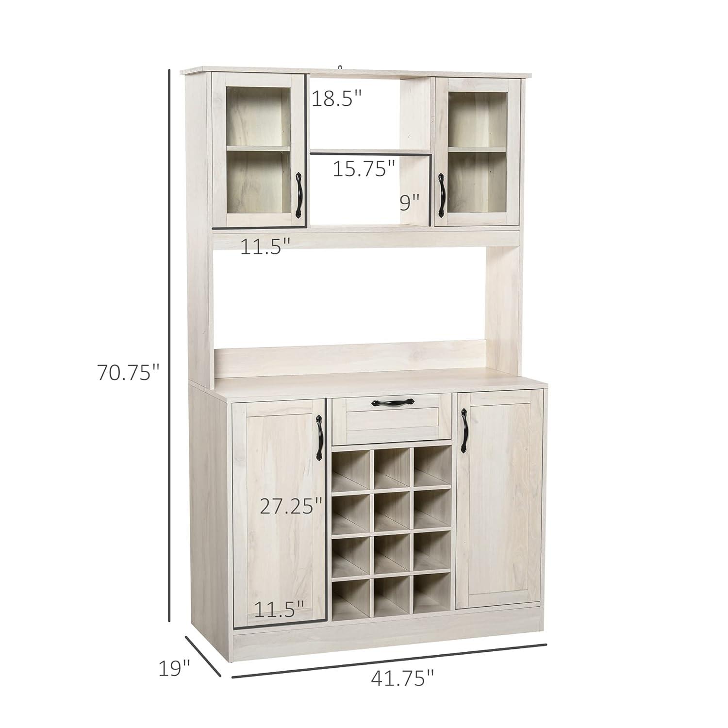 HOMCOM Kitchen Buffet with Hutch Cupboard with Utility Drawer, 4 Door Cabinets,  and Optional 12-Bottle Wine Storage, White