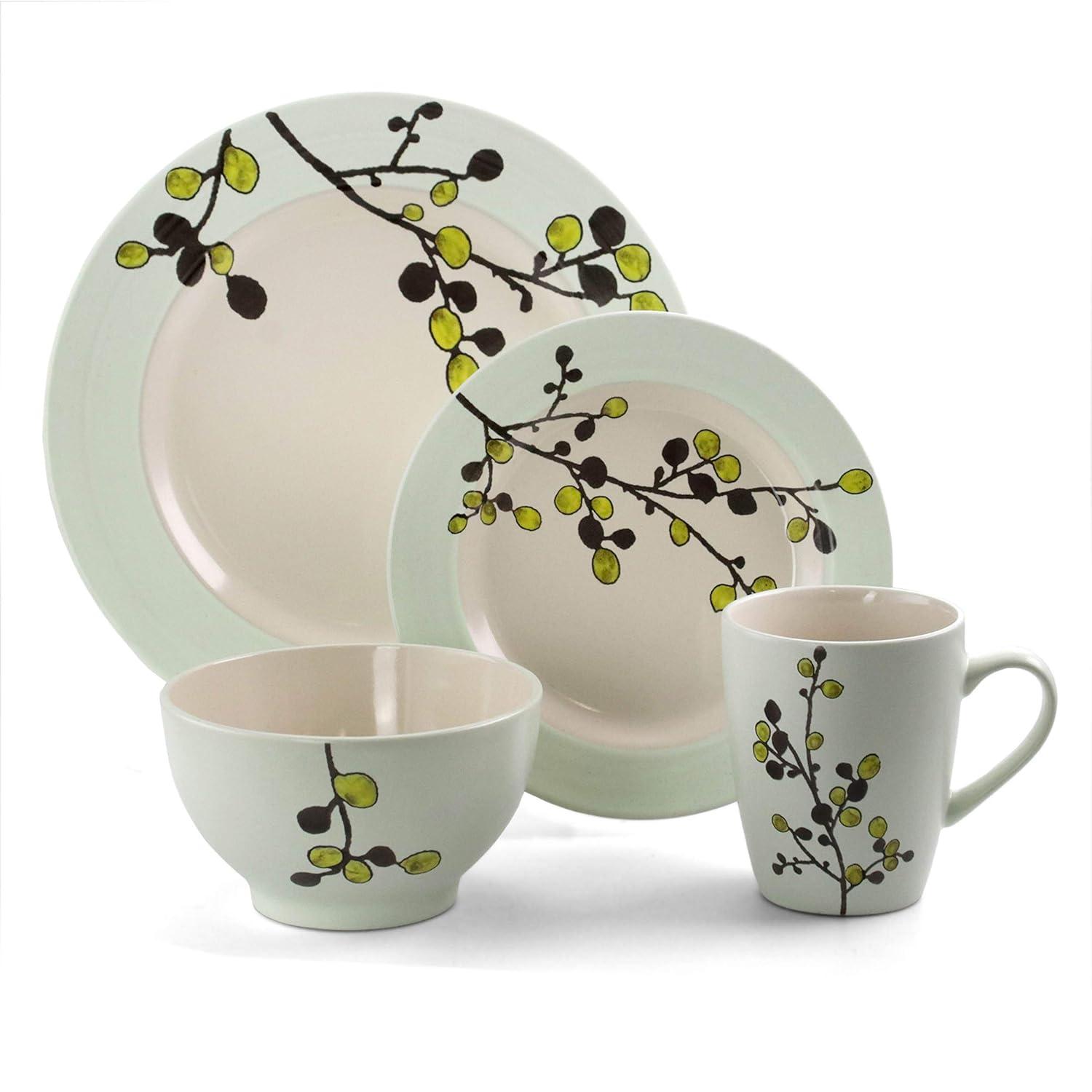 16pc Stoneware Luxurious Olive Dinnerware Set Green - Elama: Microwave & Dishwasher Safe Dishware Set for 4