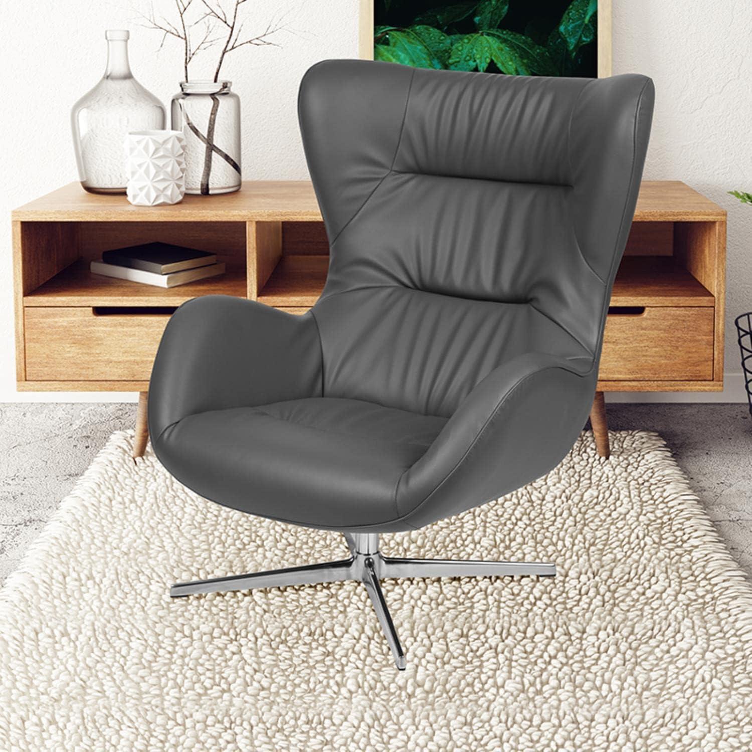 Flash Furniture Gray LeatherSoft Swivel Wing Chair