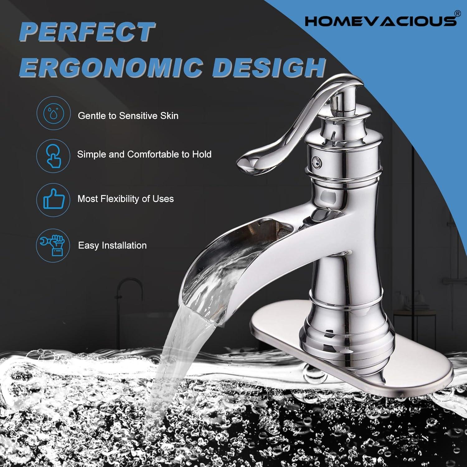 Chrome Single Handle Waterfall Bathroom Faucet with Pop-Up Drain