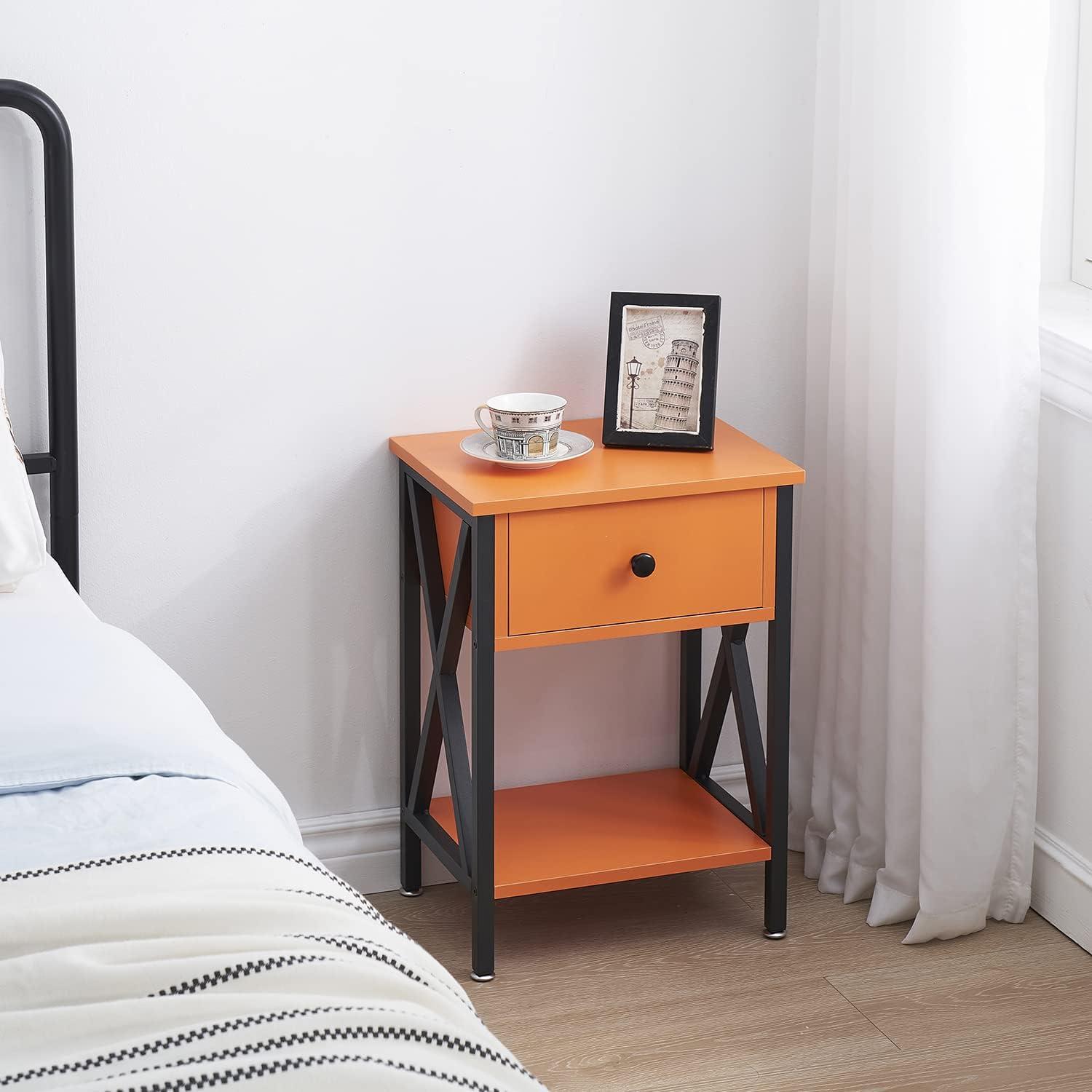 Killeryuki Modern Side End Table, Nightstand Storage Shelf with Bin Drawer for Living Room, Bedroom, Lounge, 15.8in11.8in21.7in, Orange