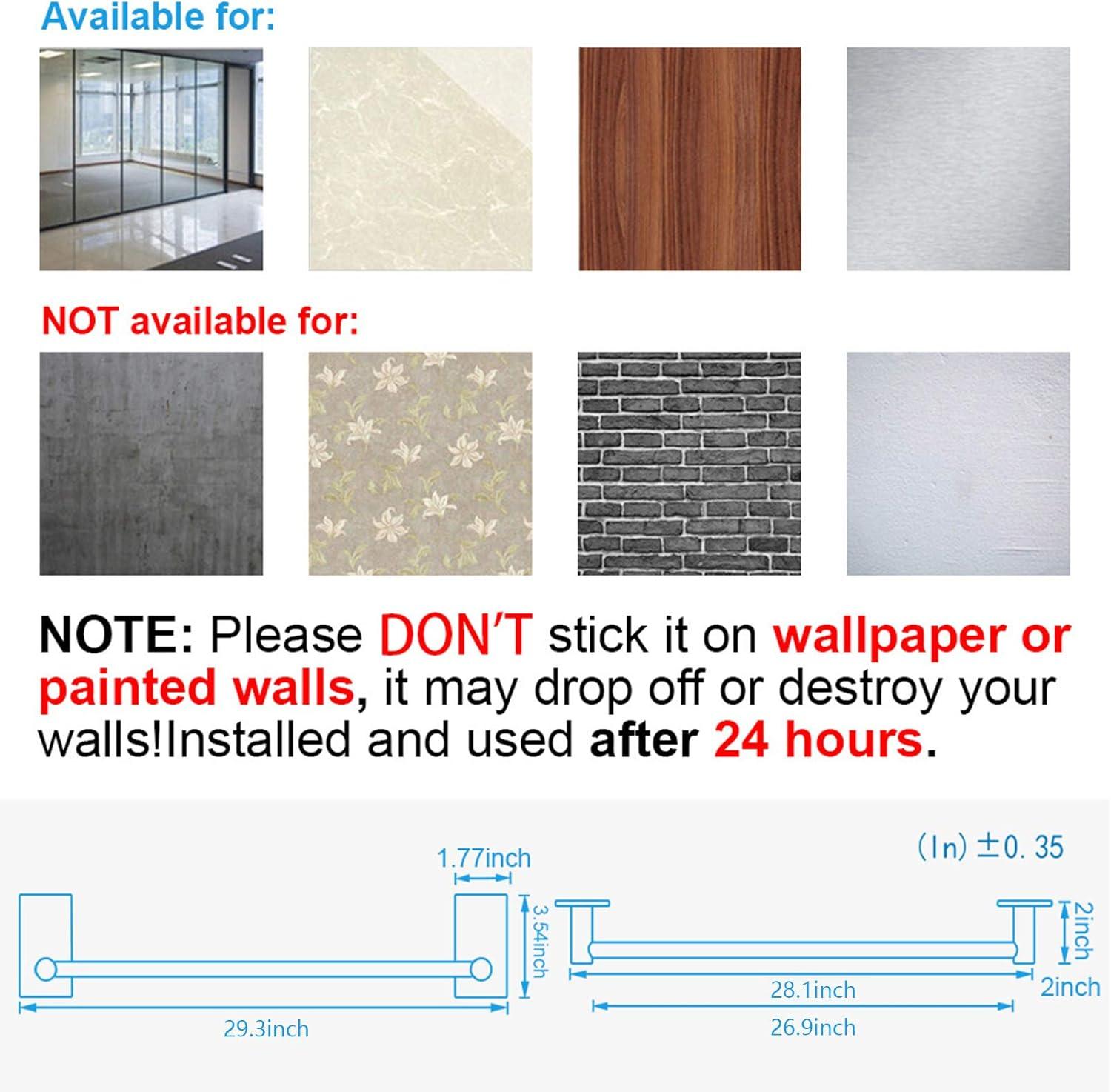 NearMoon Self Adhesive Bathroom Towel Bar- Stainless Steel Bath Wall Shelf Rack Hanging Towel Stick On Sticky Hanger Contemporary Style, NO Drilling (1 Pack, Brushed Nickel, 27-Inch Towel Rack)