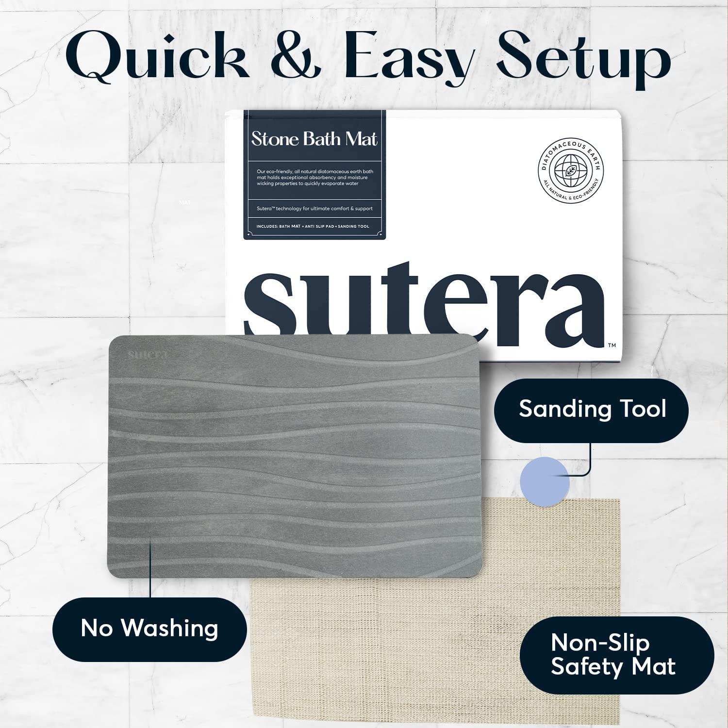 SUTERA - Stone Bath Mat, Diatomaceous Earth Shower Mat, Non-Slip Super Absorbent Quick Drying Bathroom Floor Mat, Natural, Easy to Clean (23.5 x 15 Gray, 2 Pack)
