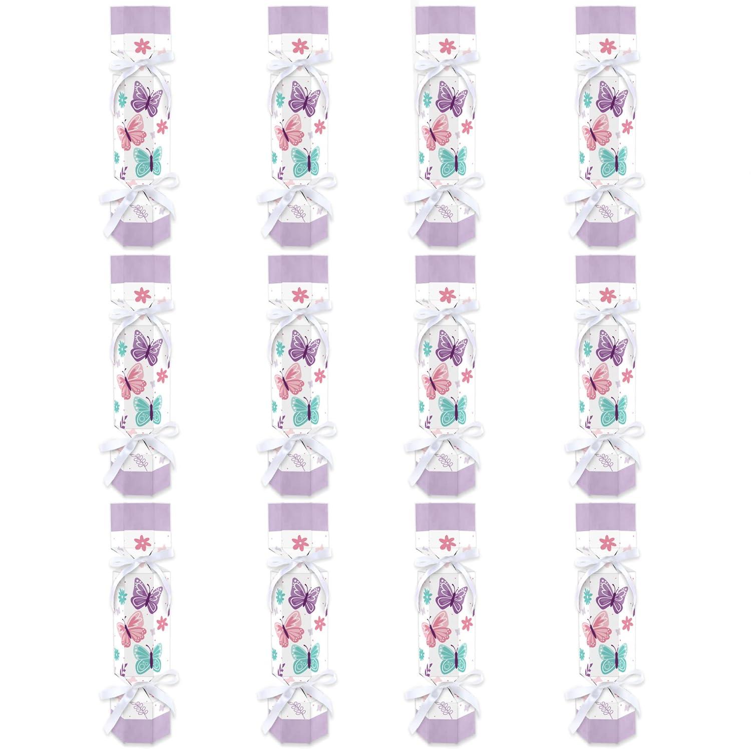 Big Dot of Happiness Beautiful Butterfly - No Snap Floral Baby Shower or Birthday Party Table Favors - DIY Cracker Boxes - Set of 12