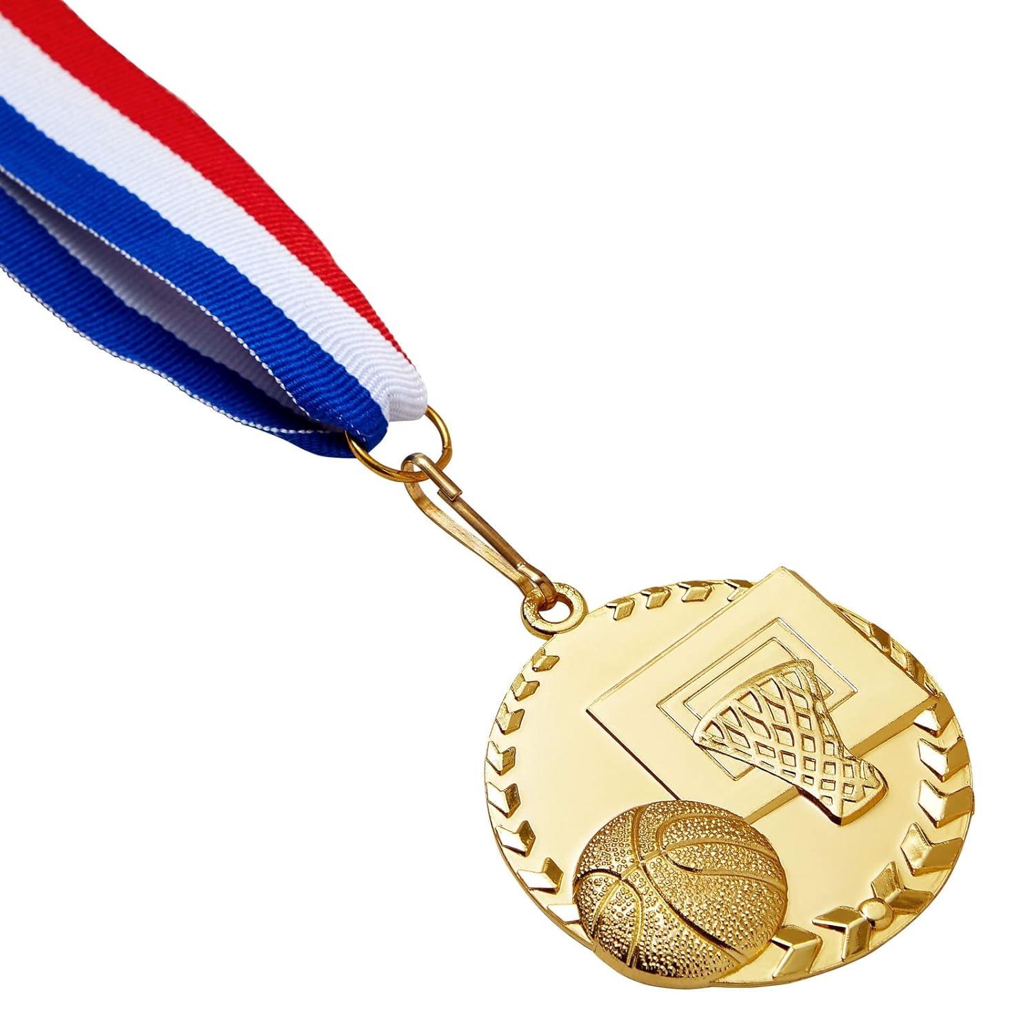 Juvale 12 Pack Basketball Medals for All Ages, Gold Metal Team Awards Trophy, Sports Party Favors, 2 in