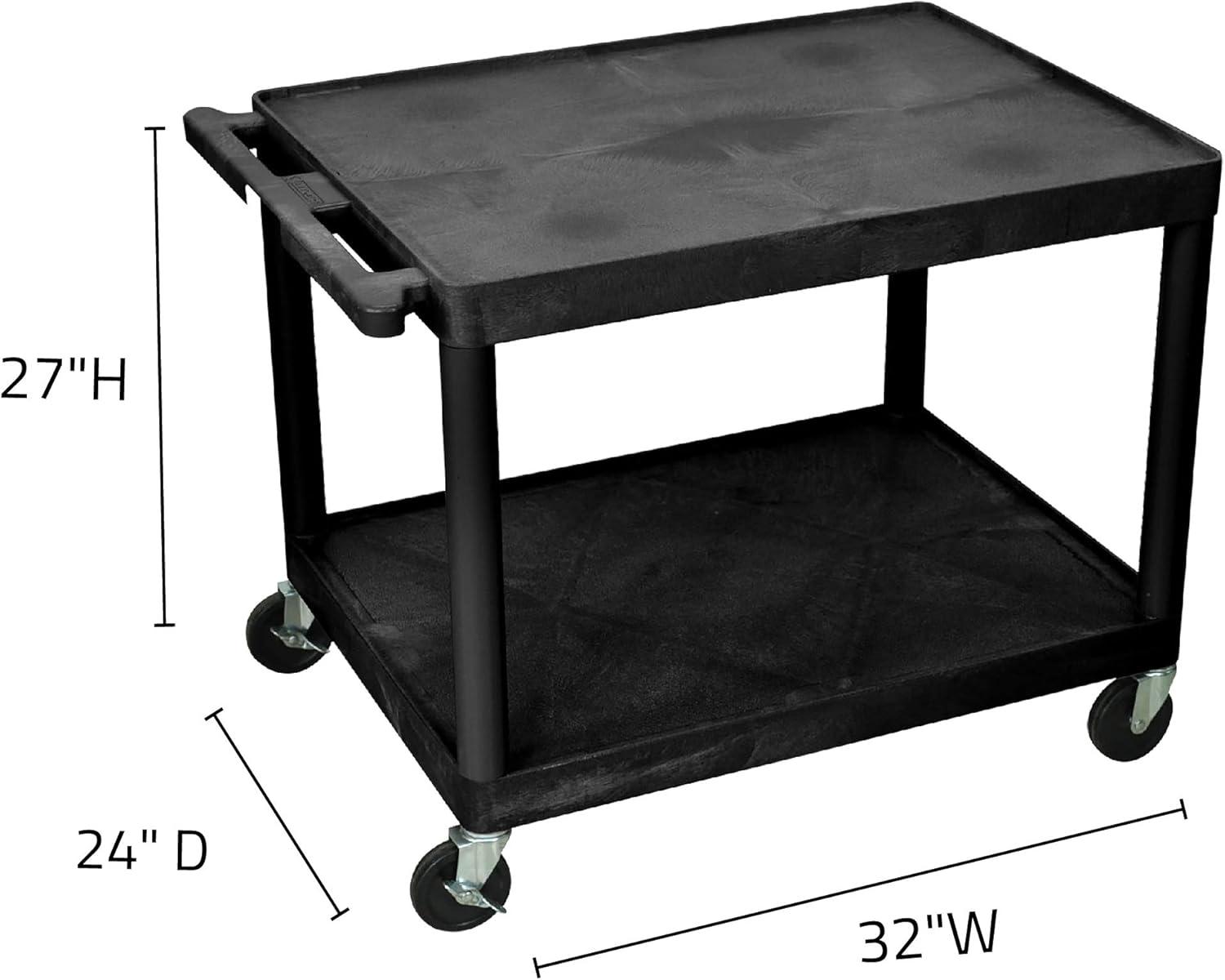 Black Molded Plastic AV Cart with Two Shelves