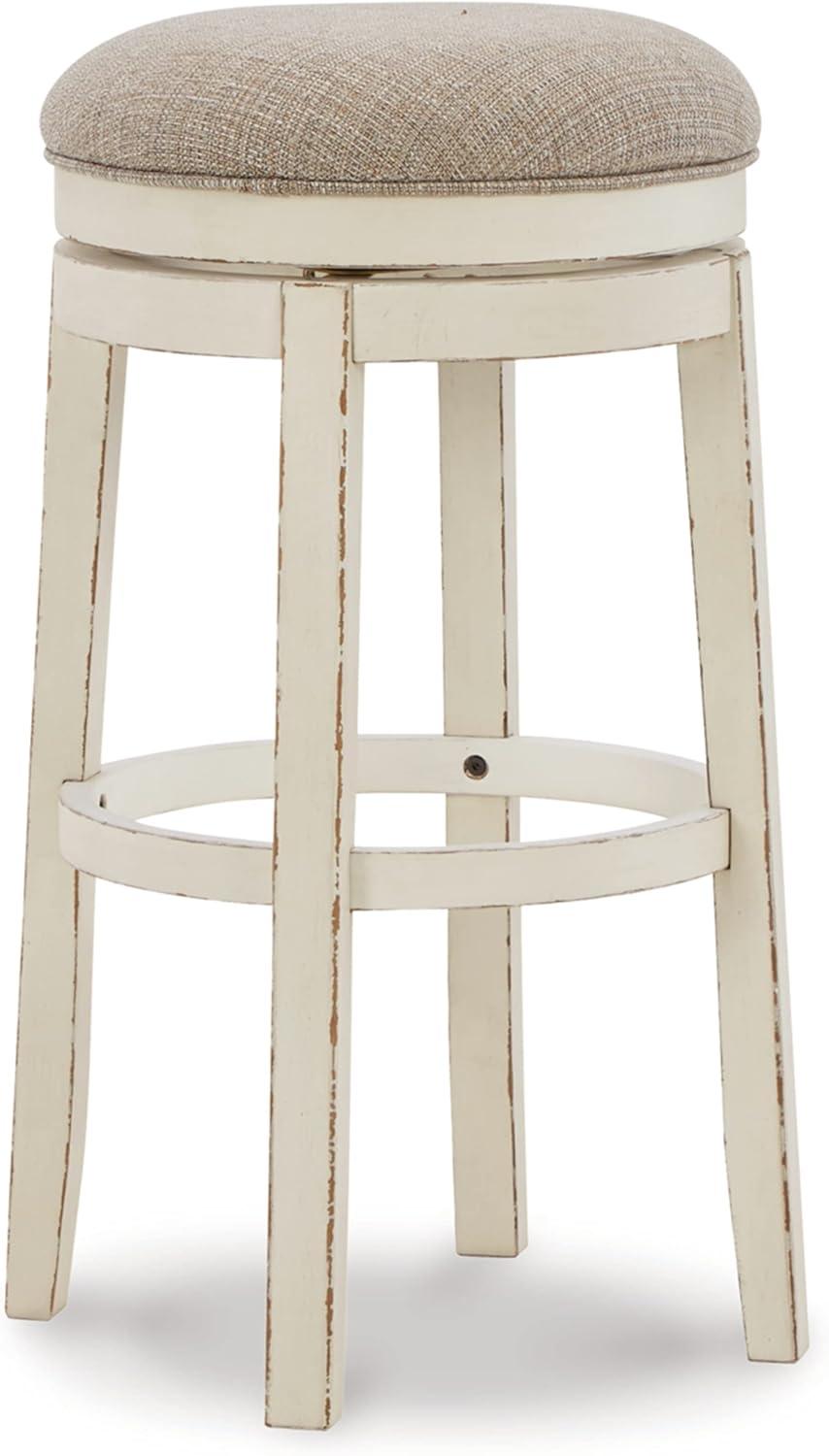 Transitional Beige 15.91" Swivel Backless Wood Barstool