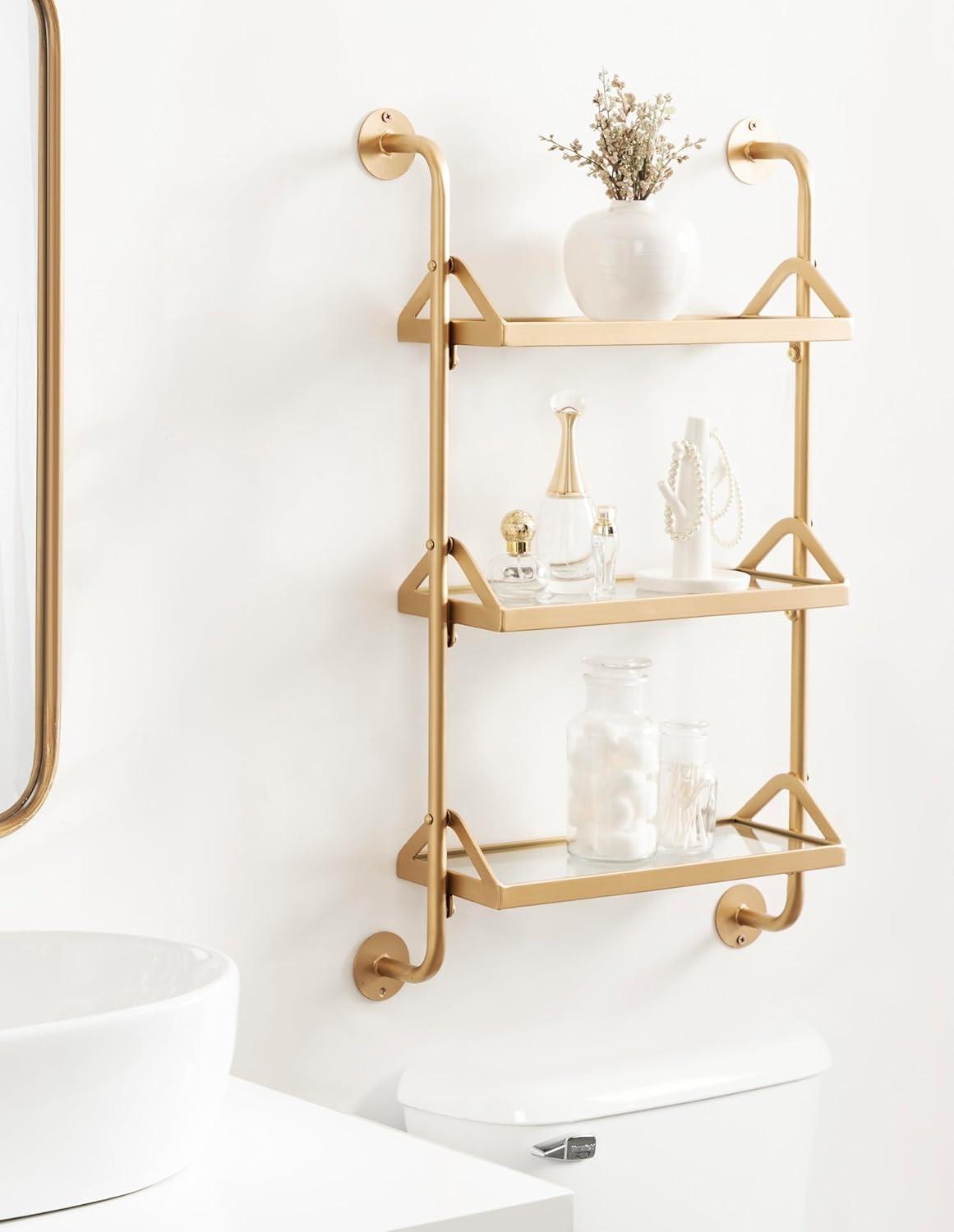 Kate & Laurel All Things Decor 18"x30" Marit Three-Tier Wall Shelf Gold