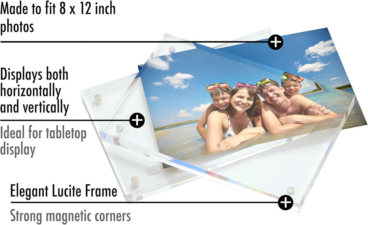 Americanflat 8x12 Acrylic Picture Frame - Double Sided Picture Frame with Magnetic Corners - Transparent Acrylic Frame for Desk or Tabletop Display - 8x12 Picture Frame with Microfiber Cloth Included