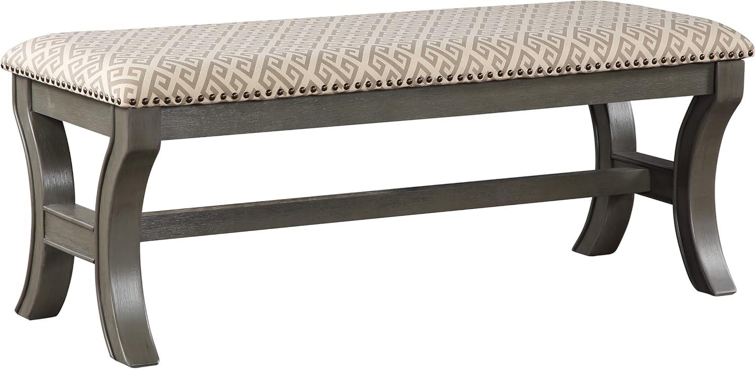 Monaco 48" Gray Fabric Bench with Antique Grey Base