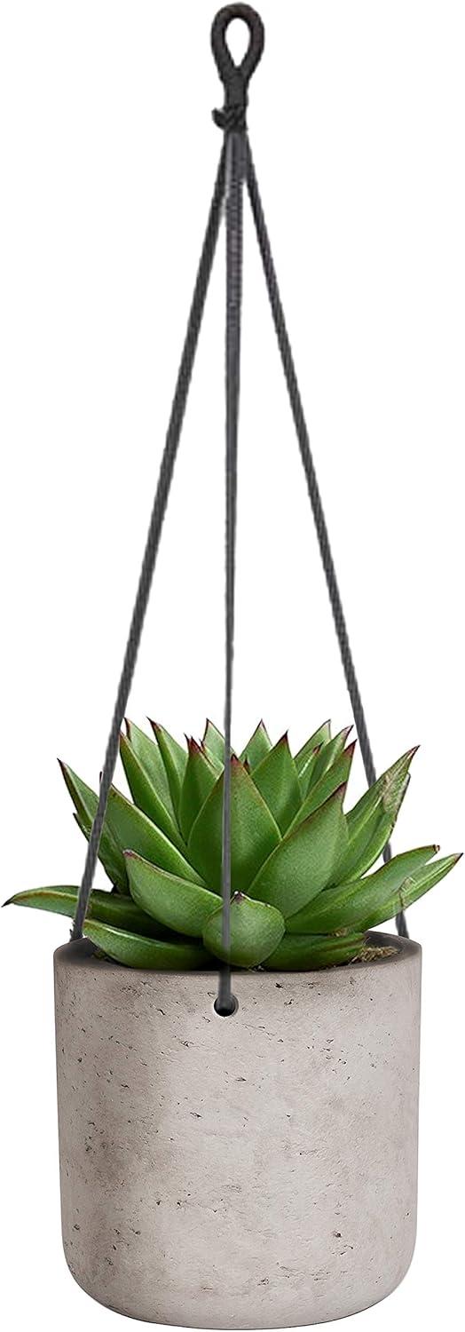 Medium Gray Cement Hanging Planter with Rope