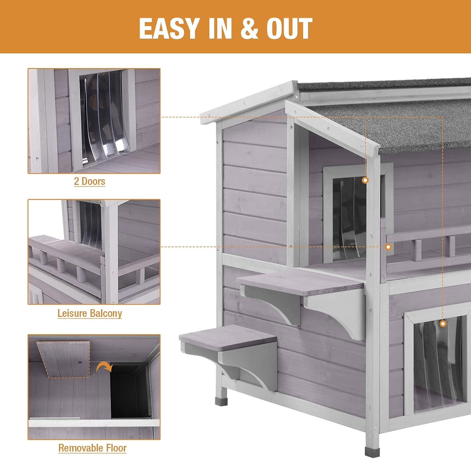 Archie & Oscar™ Outdoor Cat House 2-story Wooden Feral Cat Shelter with Balcony & Roof