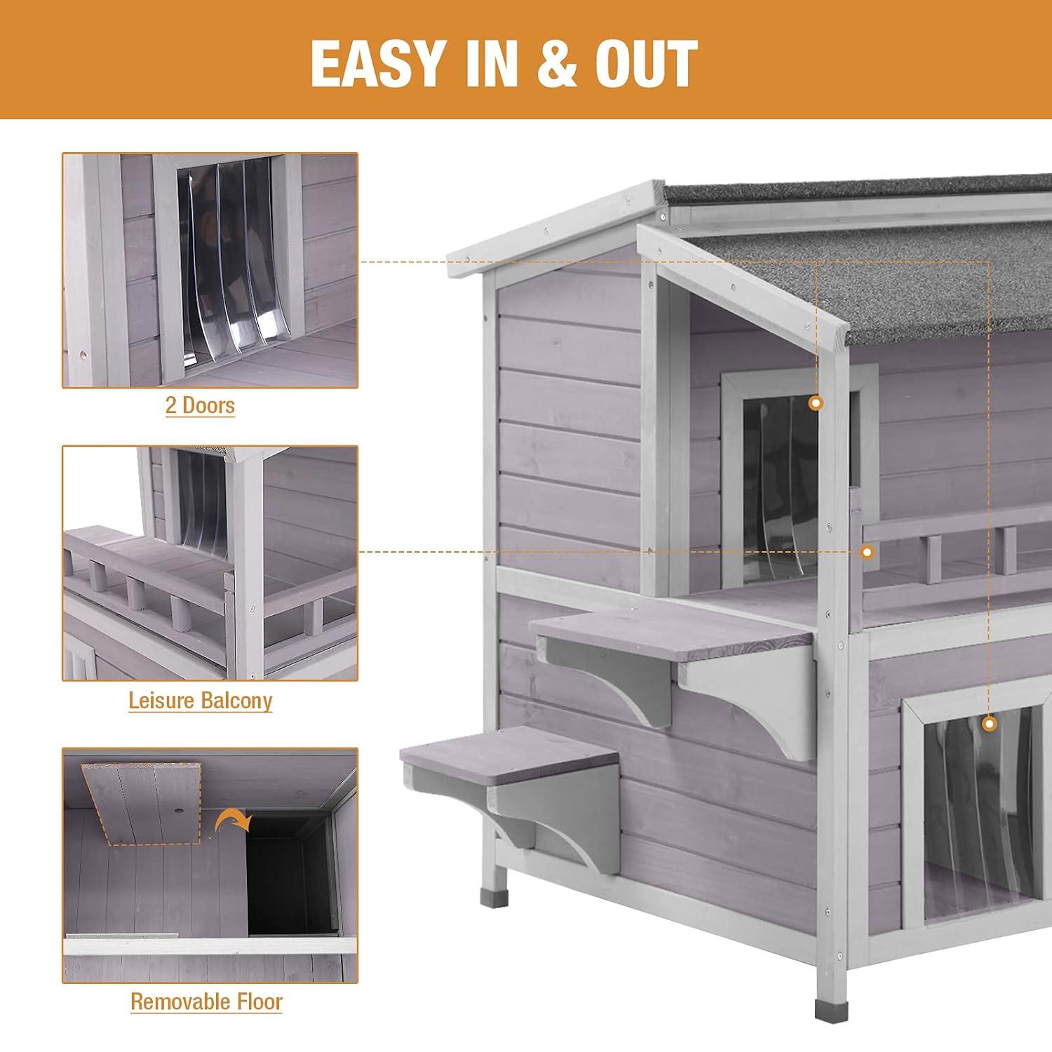 Archie & Oscar™ Outdoor Cat House 2-story Wooden Feral Cat Shelter with Balcony & Roof