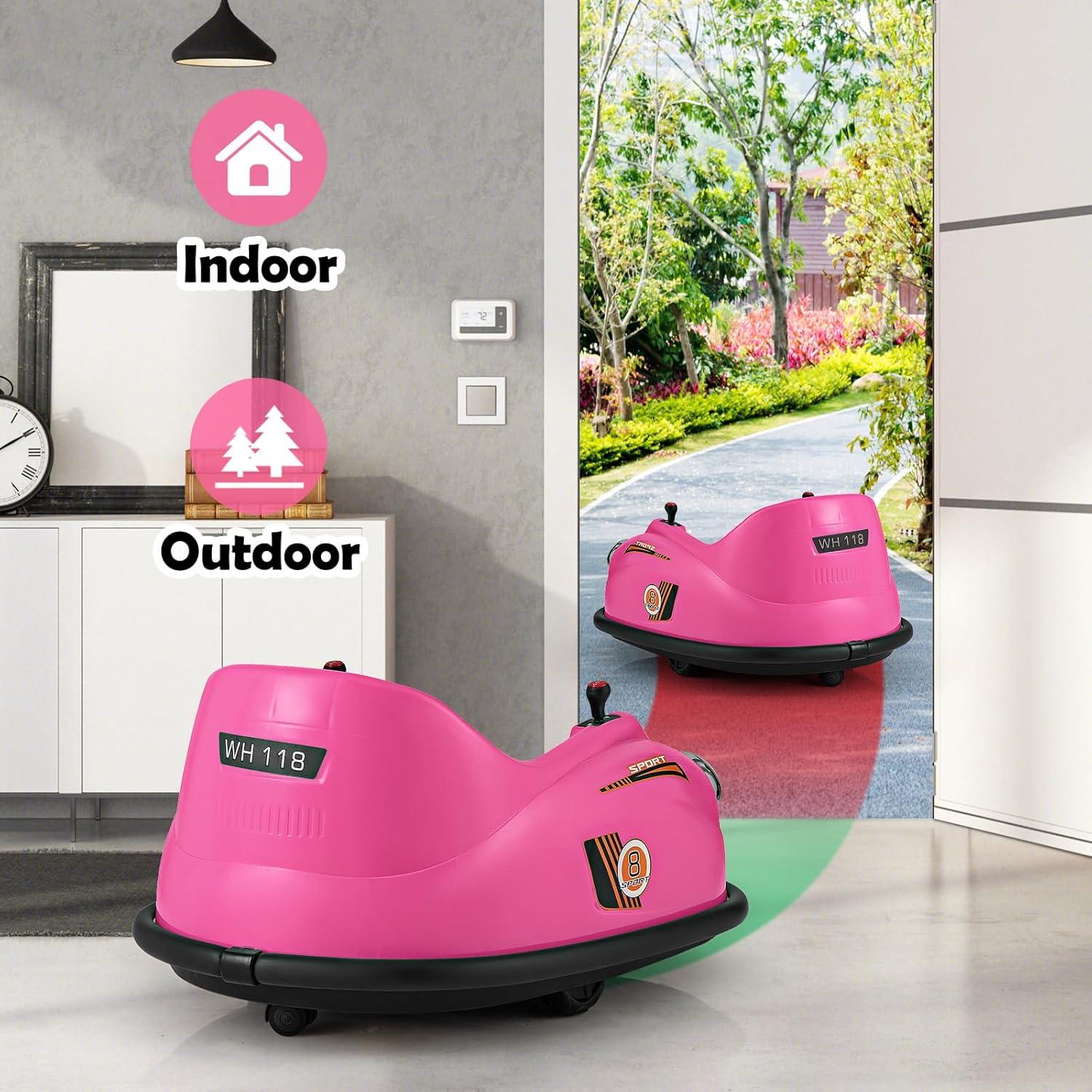 Gymax 12V Electric Kids Ride on Bumper Car Battery Powered Bumping Car w/ Remote Control Pink