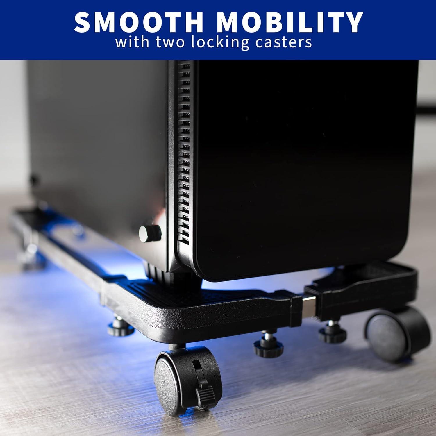 Adjustable Black Alloy Steel Rolling PC Cart with Locking Wheels