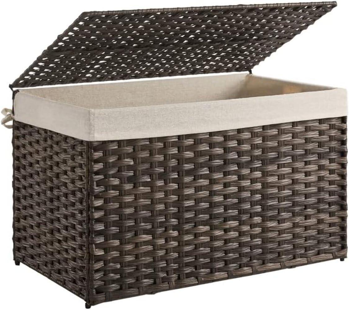 Rustic Brown Foldable Rattan Storage Basket with Lid