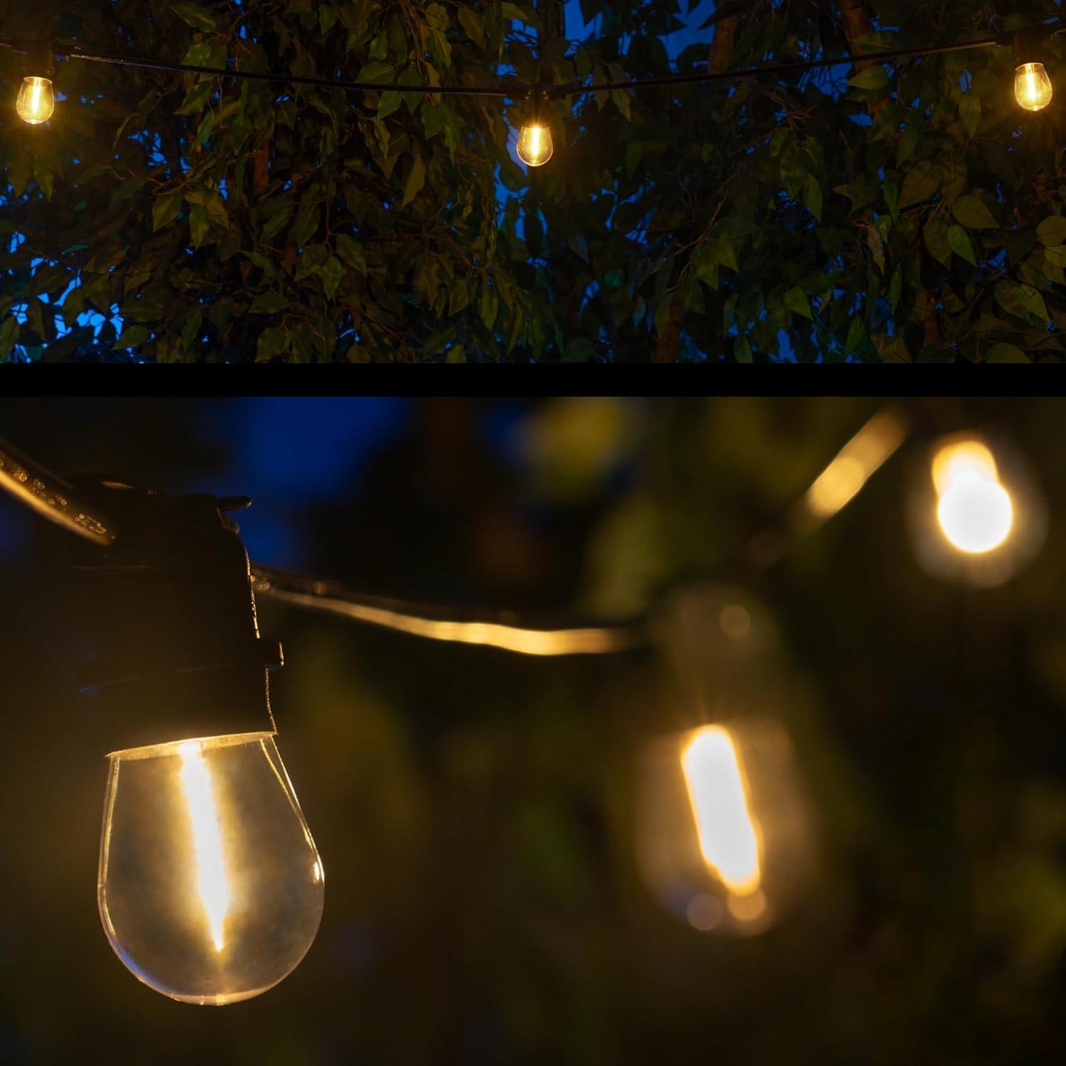 15’ LED Patio Lights, Black E26 SJTW Commercial Watertight Patio Stringer, with 10 Warm White S14 Vintage Edison Filament Bulbs, 18” Spacing