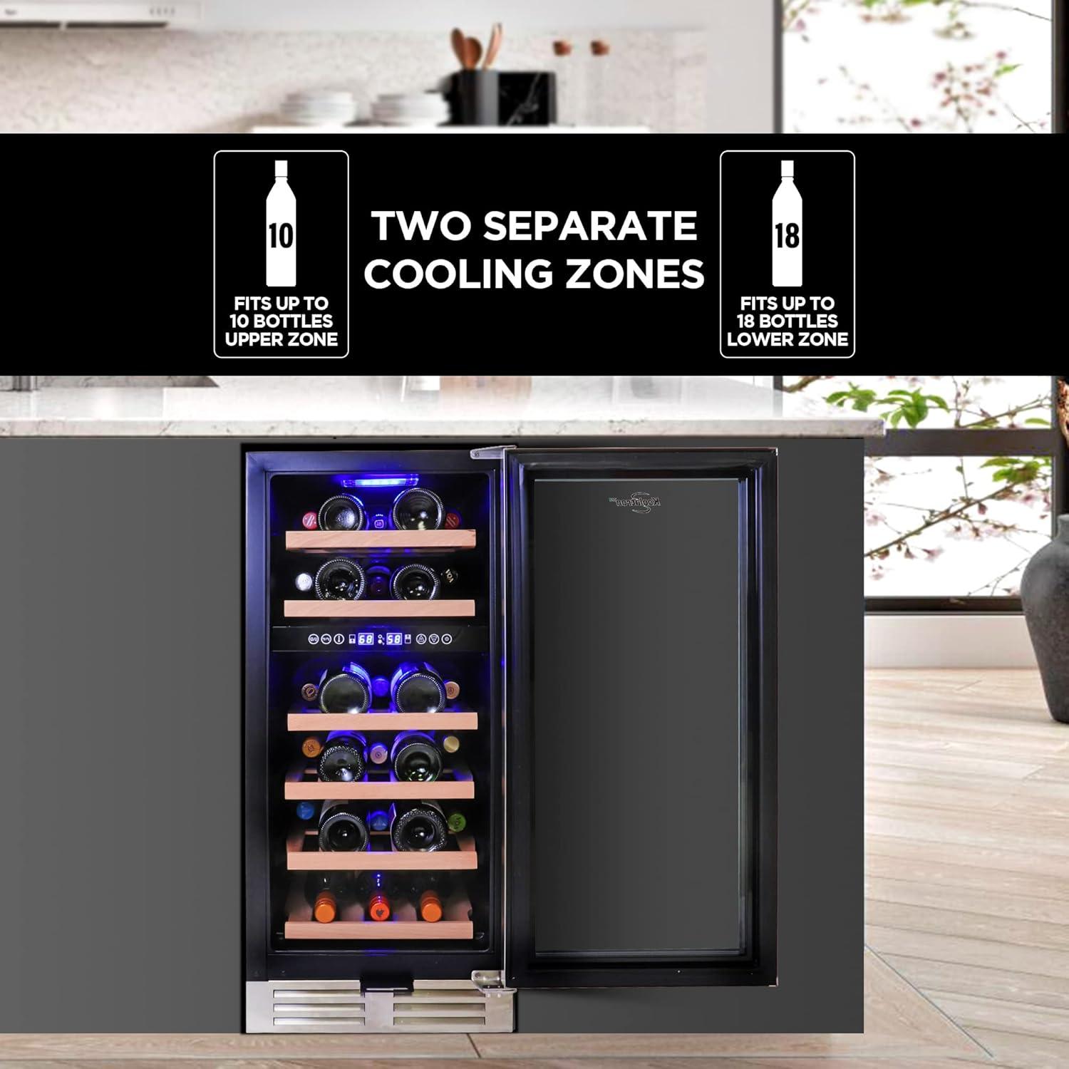 Silver Dual Zone 28-Bottle Wine Cooler with Beechwood Racks