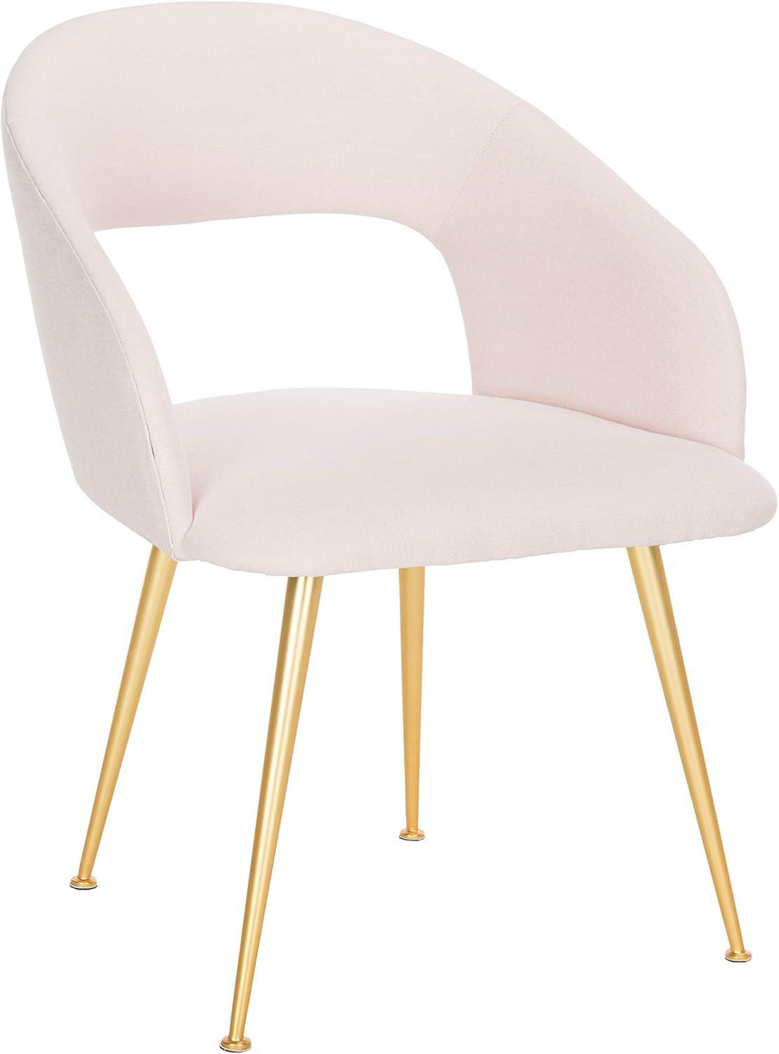 Ethereal Light Pink Linen & Wood Upholstered Arm Chair