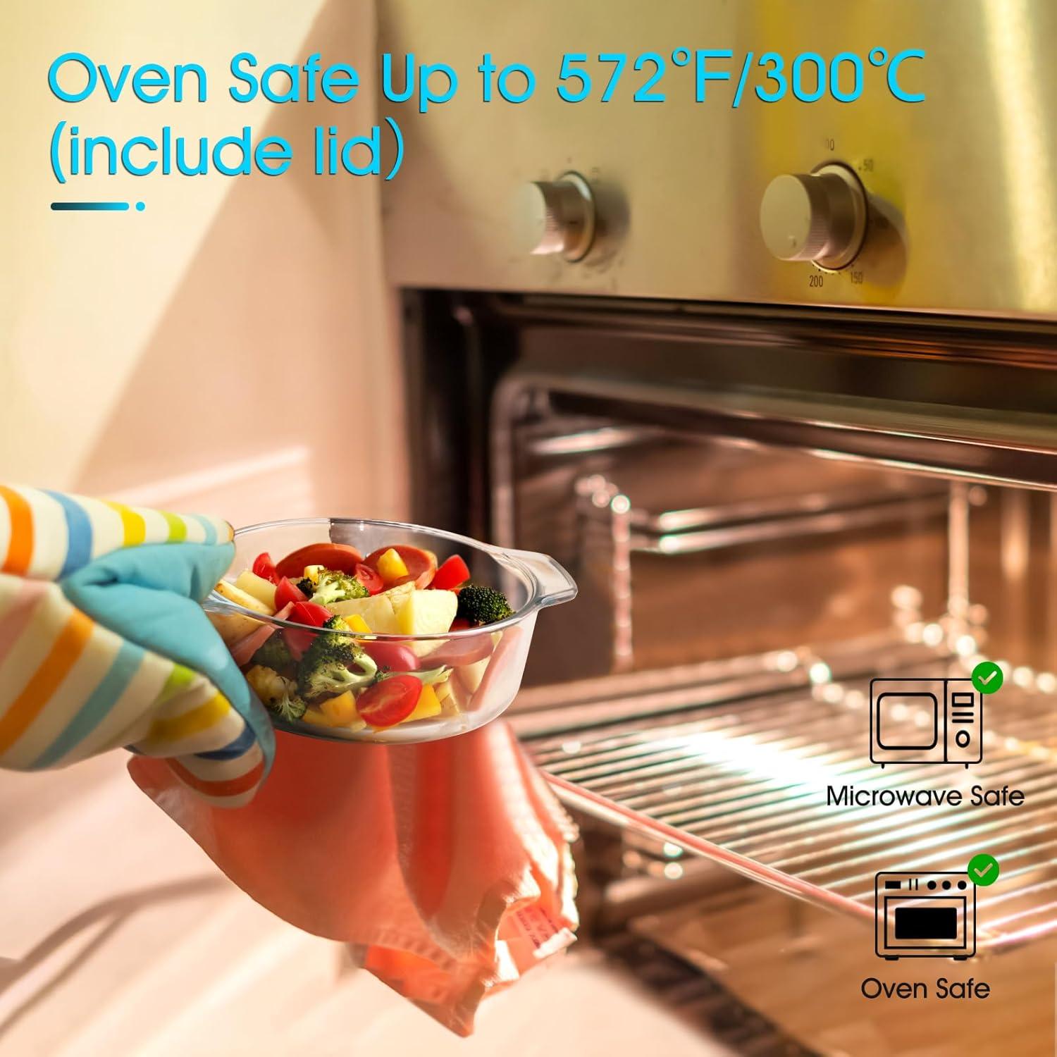 NUTRIUPS 0.8L Glass Casserole Dish with Lid Oven Safe Square Casserole Dish 5.9in Glass Microwave Bowl With Lid Microwavable Cookware (25oz-Mini)